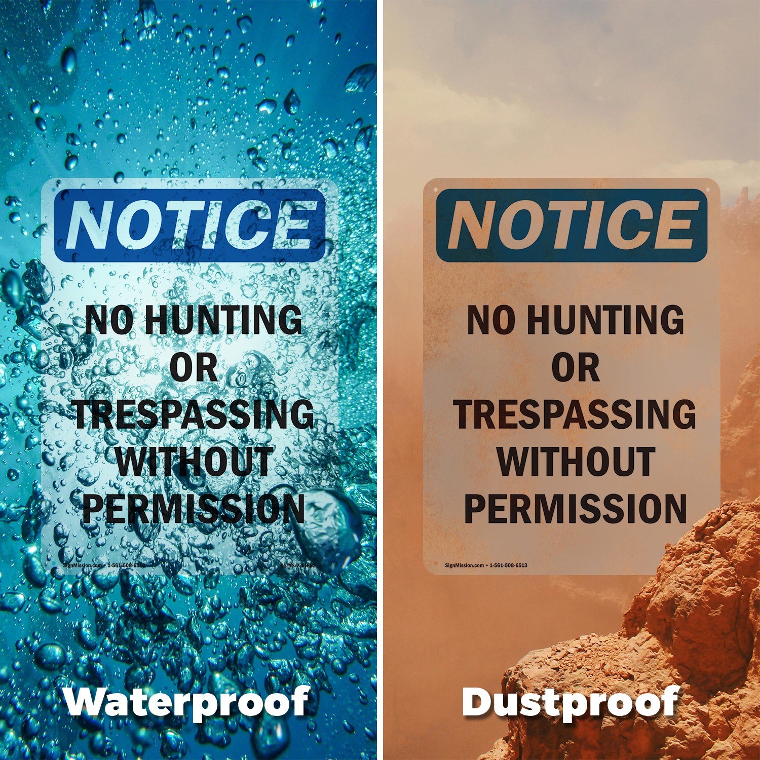 No Hunting Or Trespassing Without OSHA Notice Sign Metal, Decal – 5 or 10 Pack