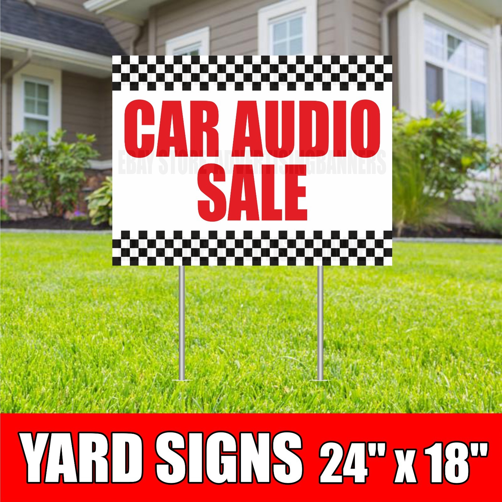 CAR AUDIO SALE Yard Sign with H-Stakes Stereo Speakers Service Auto Sound