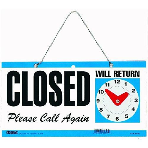 Headline Sign 9395 Double-Sided Open/Closed/Will Return Sign with Clock Hands, 6