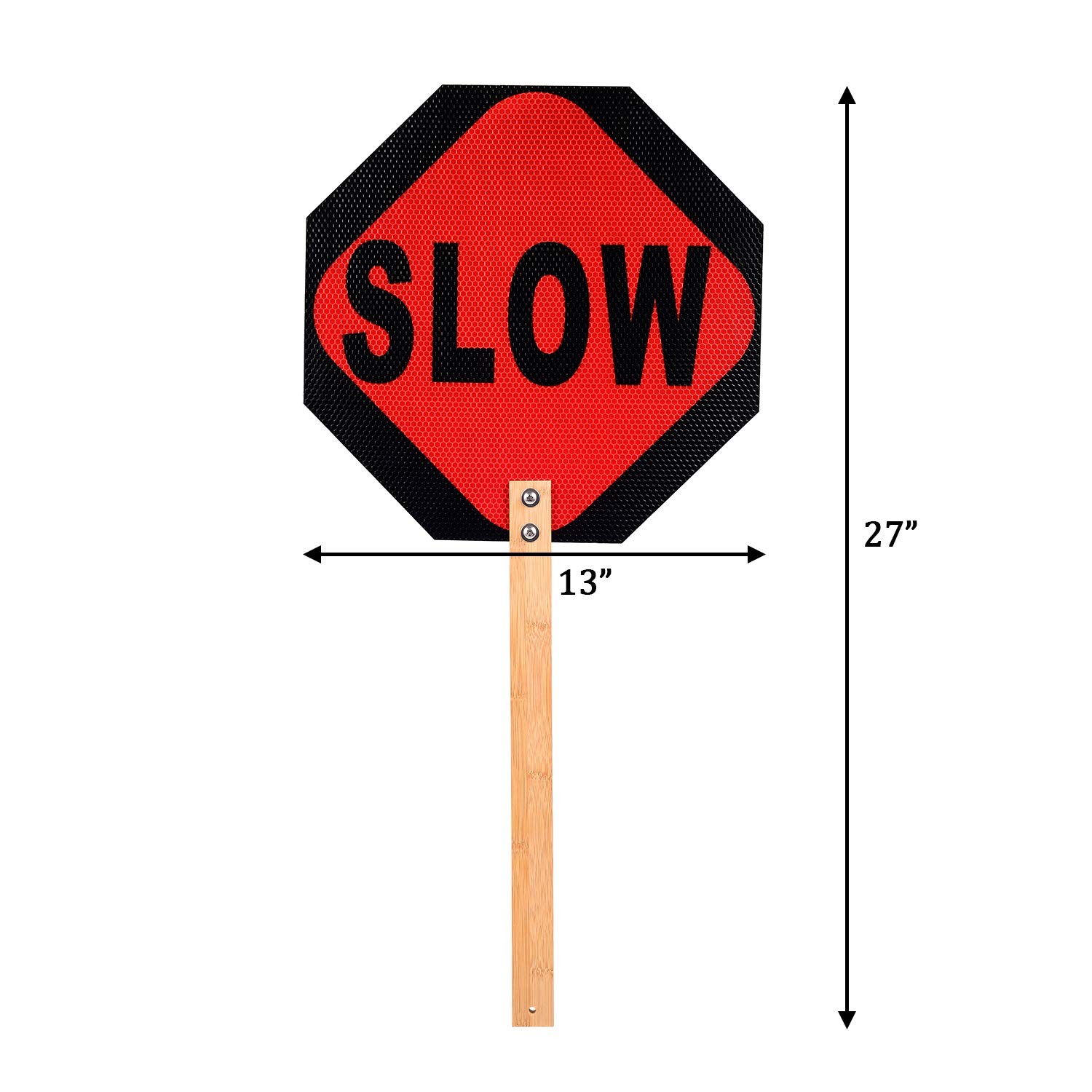 Handheld Stop Slow Sign, 13 Inch Double Sided Street Slow Reflective Sign wit…