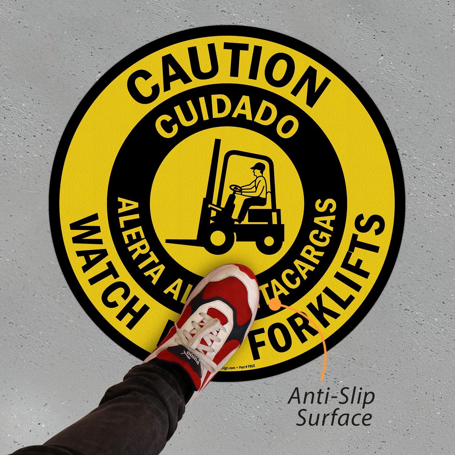 SmartSign “Caution – Watch for Forklifts” Bilingual Anti Slip Adhesive Floor
