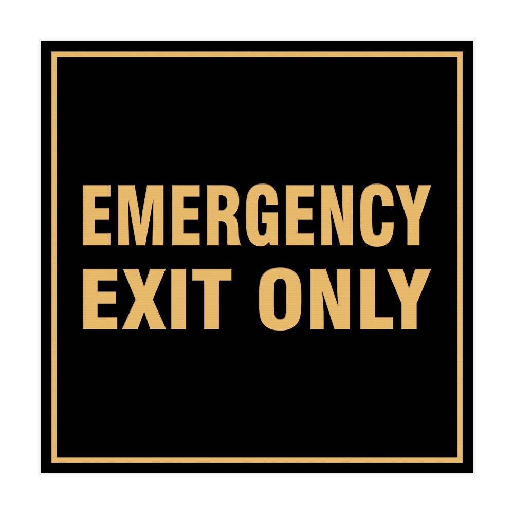 Square Emergency Exit Only Sign (Black Gold) – Large