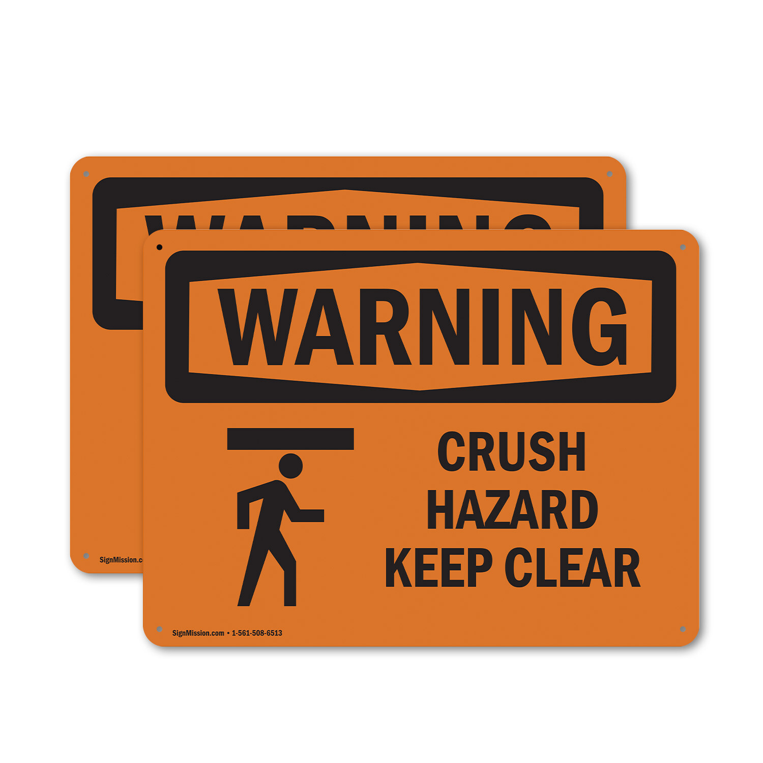 (2 Pack) Crush Hazard Keep Clear With Symbol OSHA Warning Sign Decal Metal