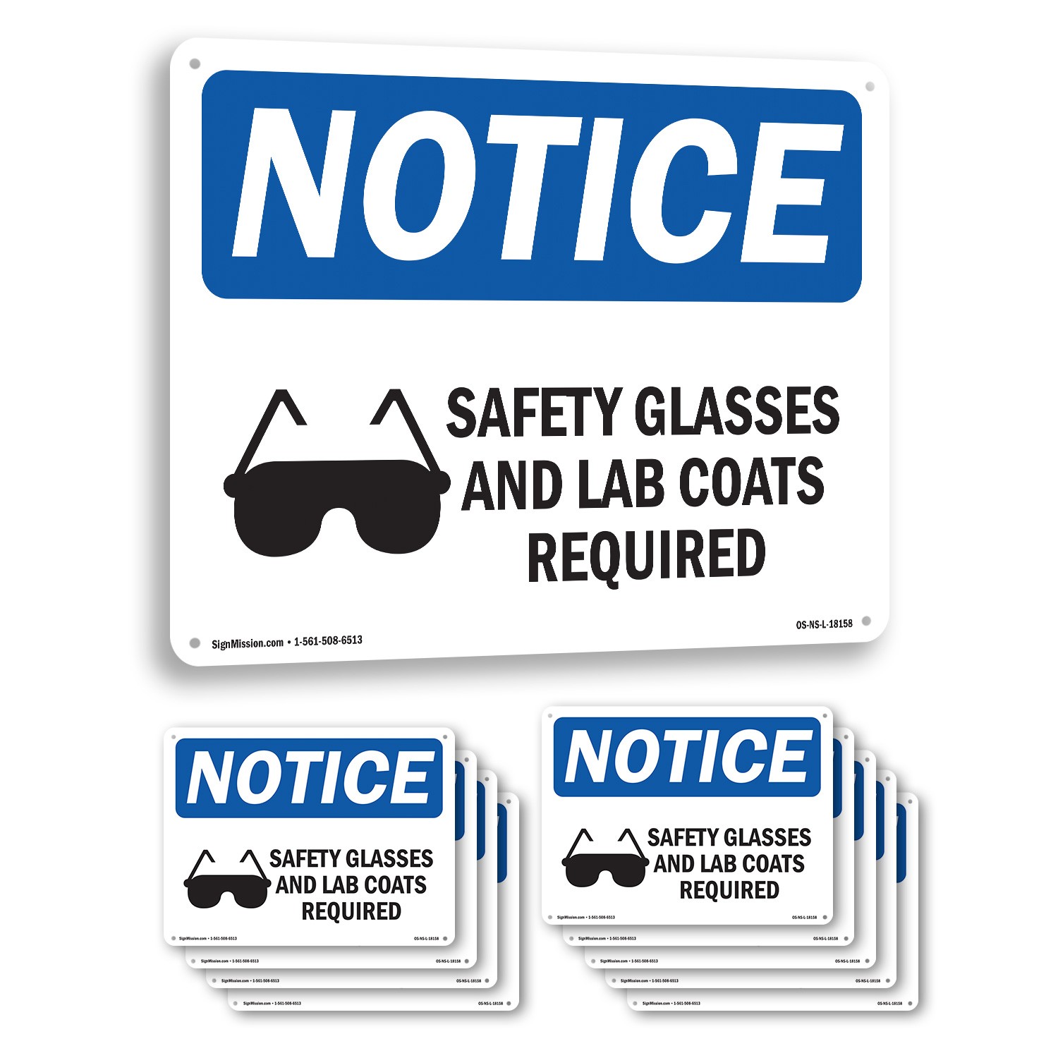 Safety Glasses And Lab Coats Required OSHA Notice Sign Or Decal – 5 or 10 Pack