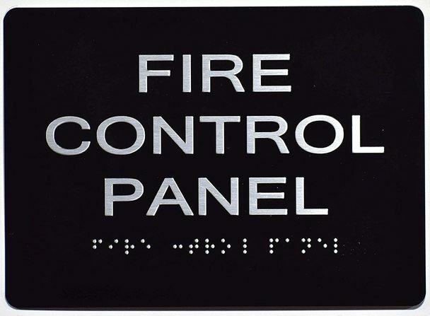 FIRE Control Panel Sign With Braille and Raised Letters (Aluminum, Black 5×7)