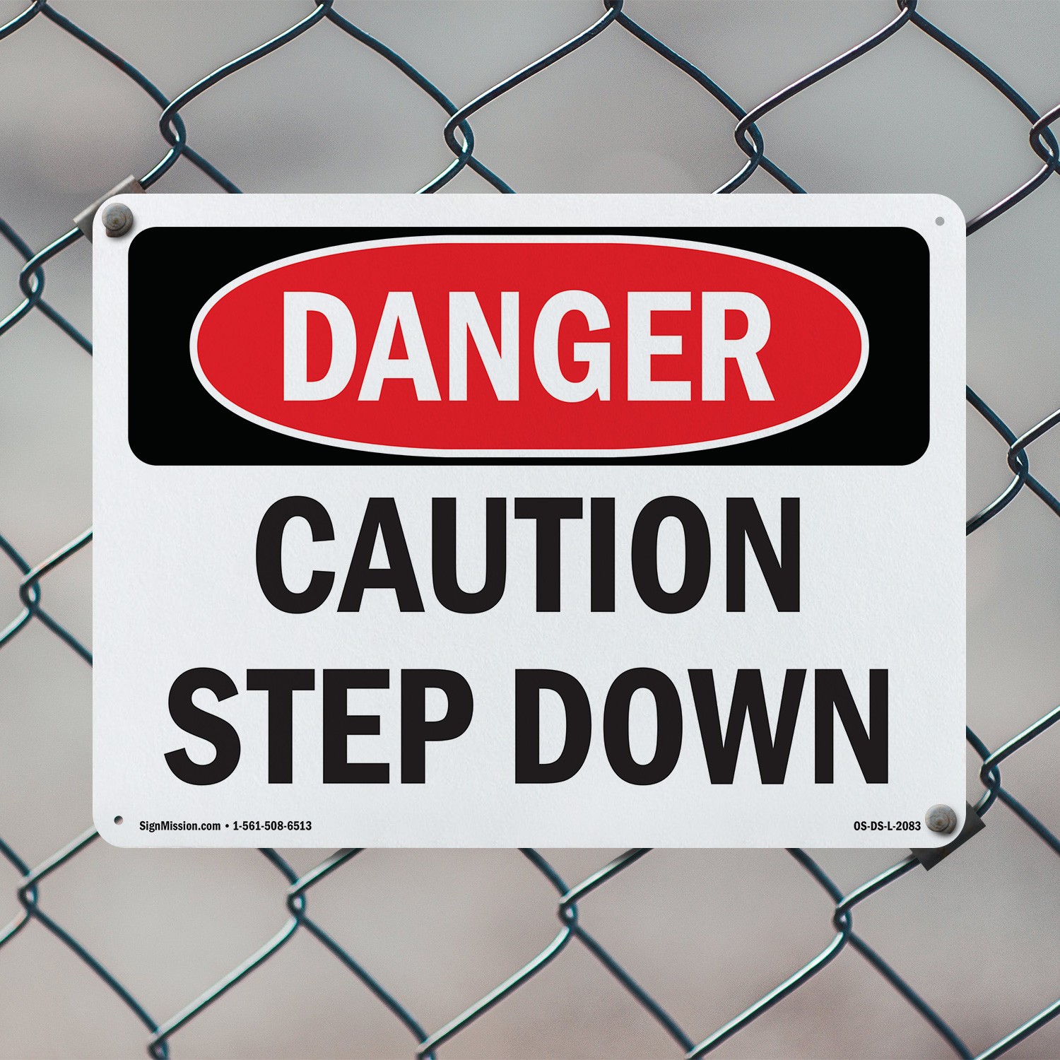 Caution Step Down OSHA Danger Sign Metal, Plastic, Or Decal – 5 or 10 Pack