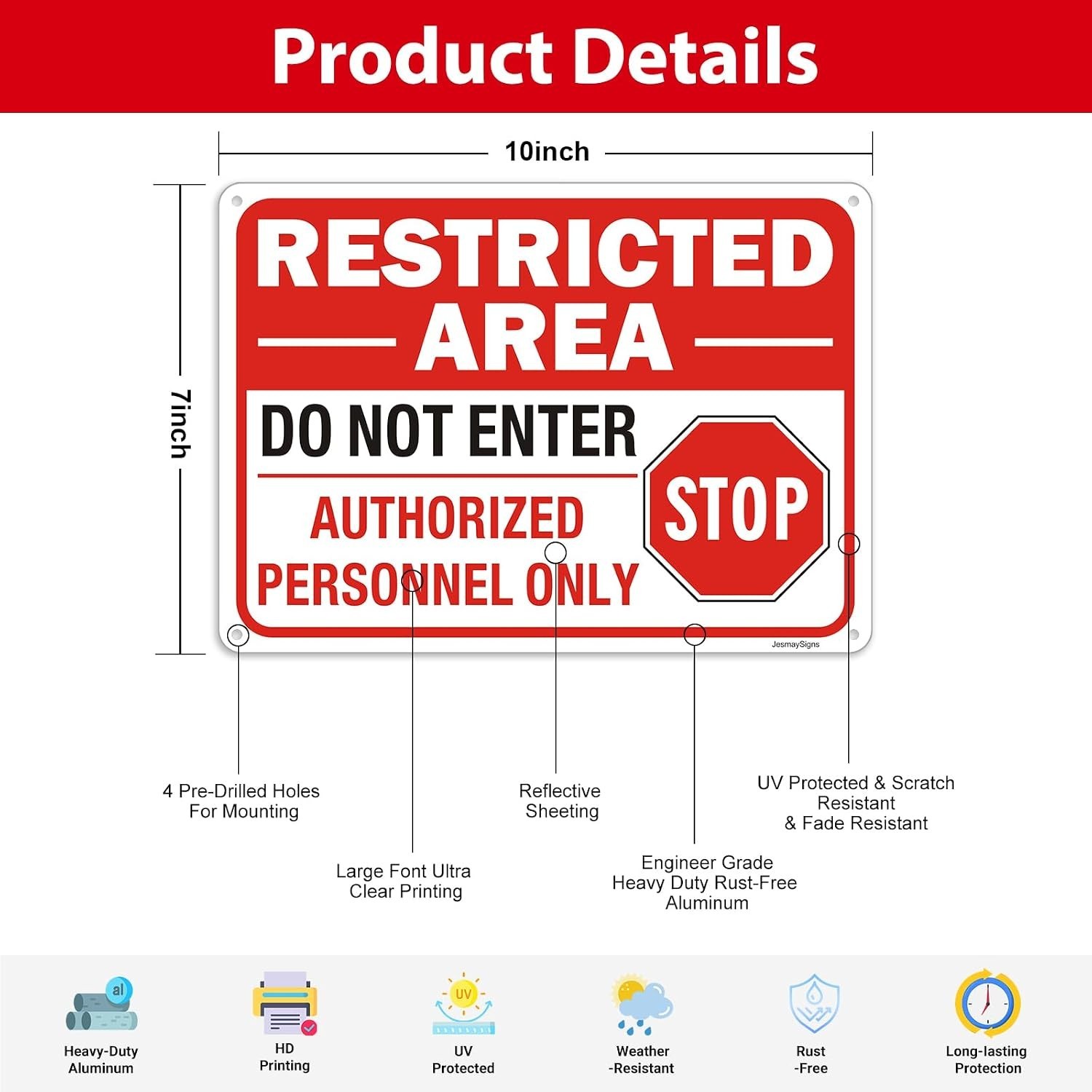 6 Pack Restricted Area Signs, Do Not Enter Sign, 10″x7″ Authorized Personnel …