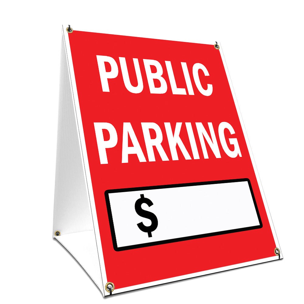A-frame Sidewalk Public Parking With Price Sign With Graphics On Each Side