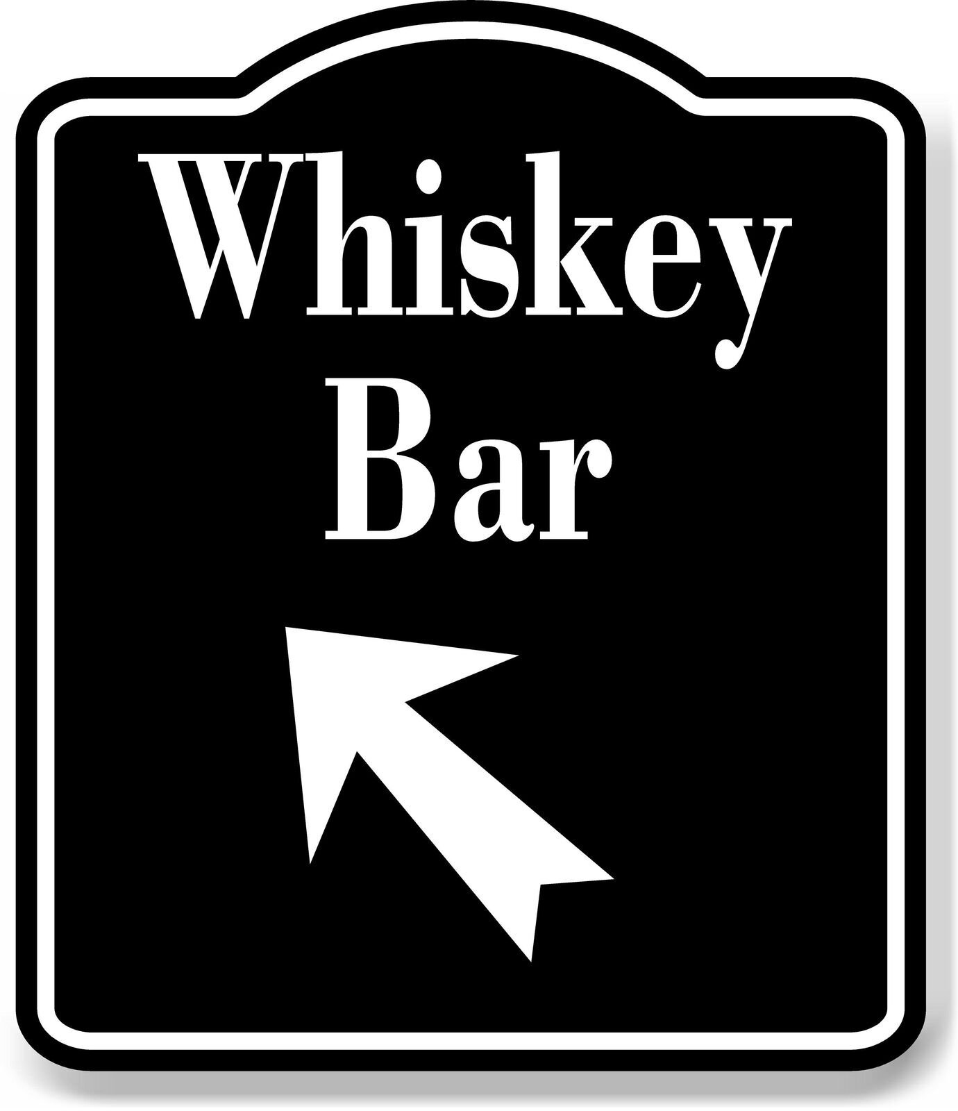 Whiskey Bar 45 Degree Up Left Arrow BLACK Aluminum Composite Sign