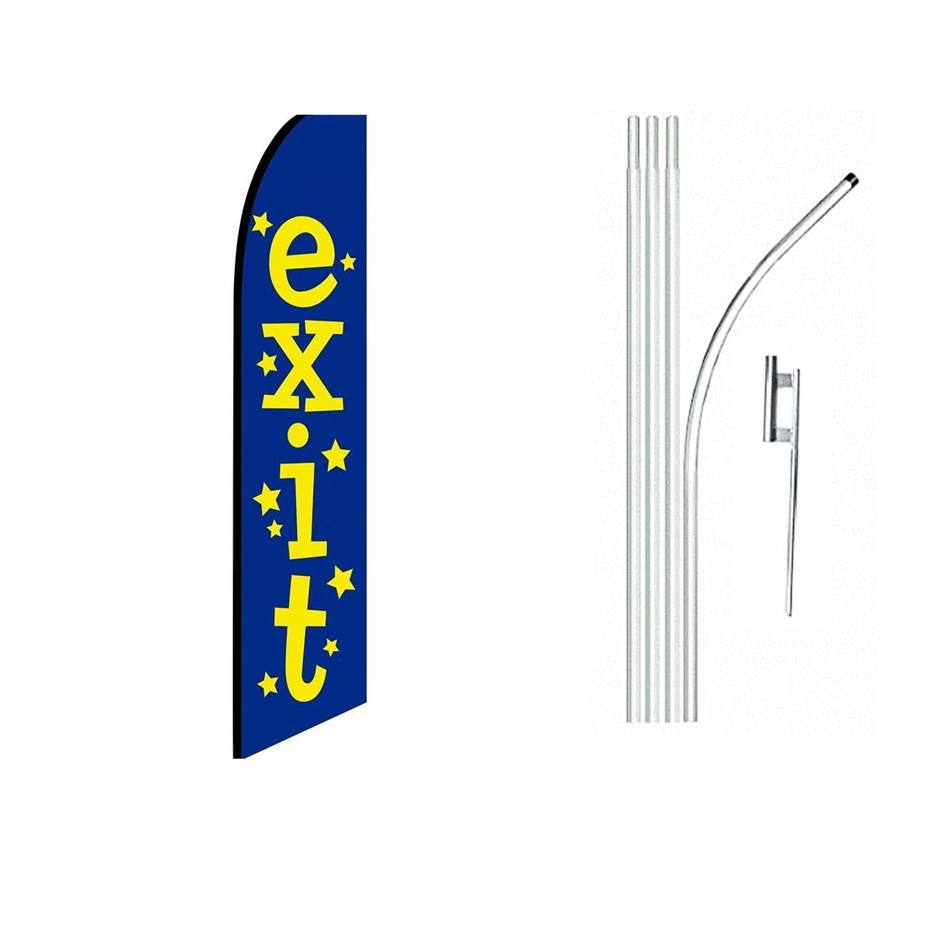 Exit Dark Blue Swooper Flutter Feather Flag | 3ft W x 11.5ft Tall