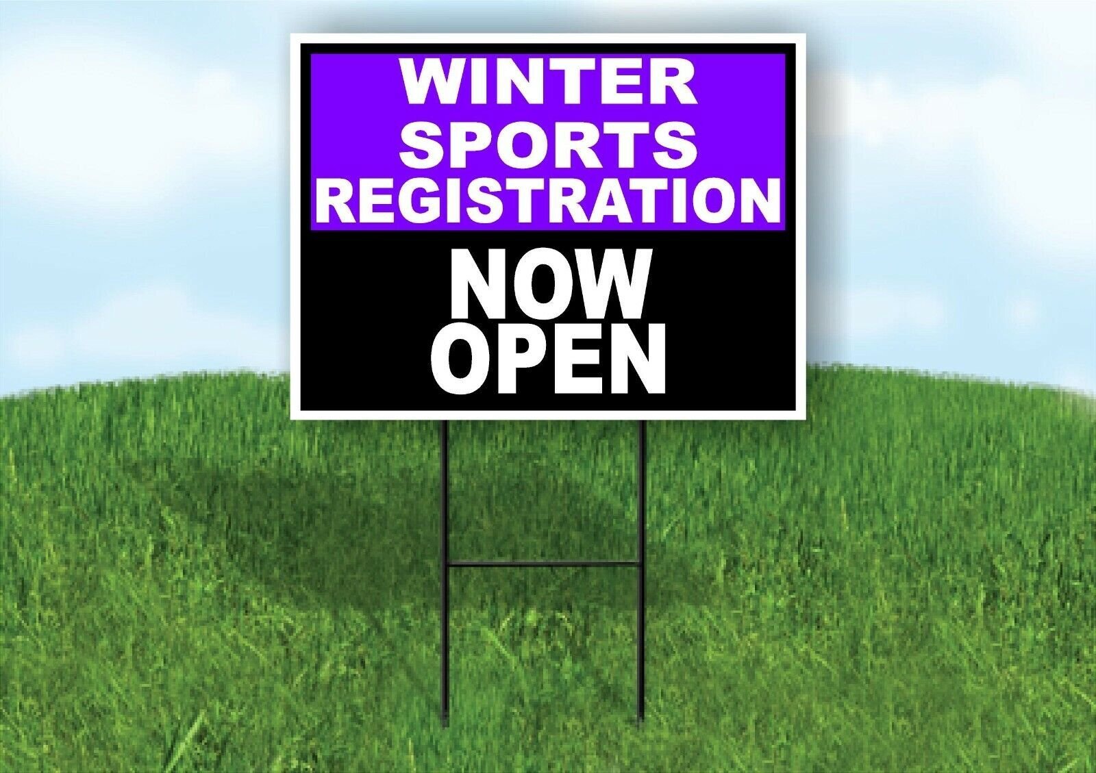 SPORTS REGISTRATION PURPLE BLACK WINTER Yard Sign with Stand LAWN SIGN
