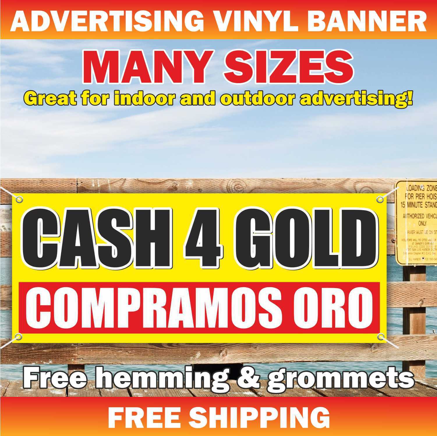 CASH 4 GOLD COMPRAMOS ORO Advertising Banner Vinyl Mesh Sign pawn loan finance