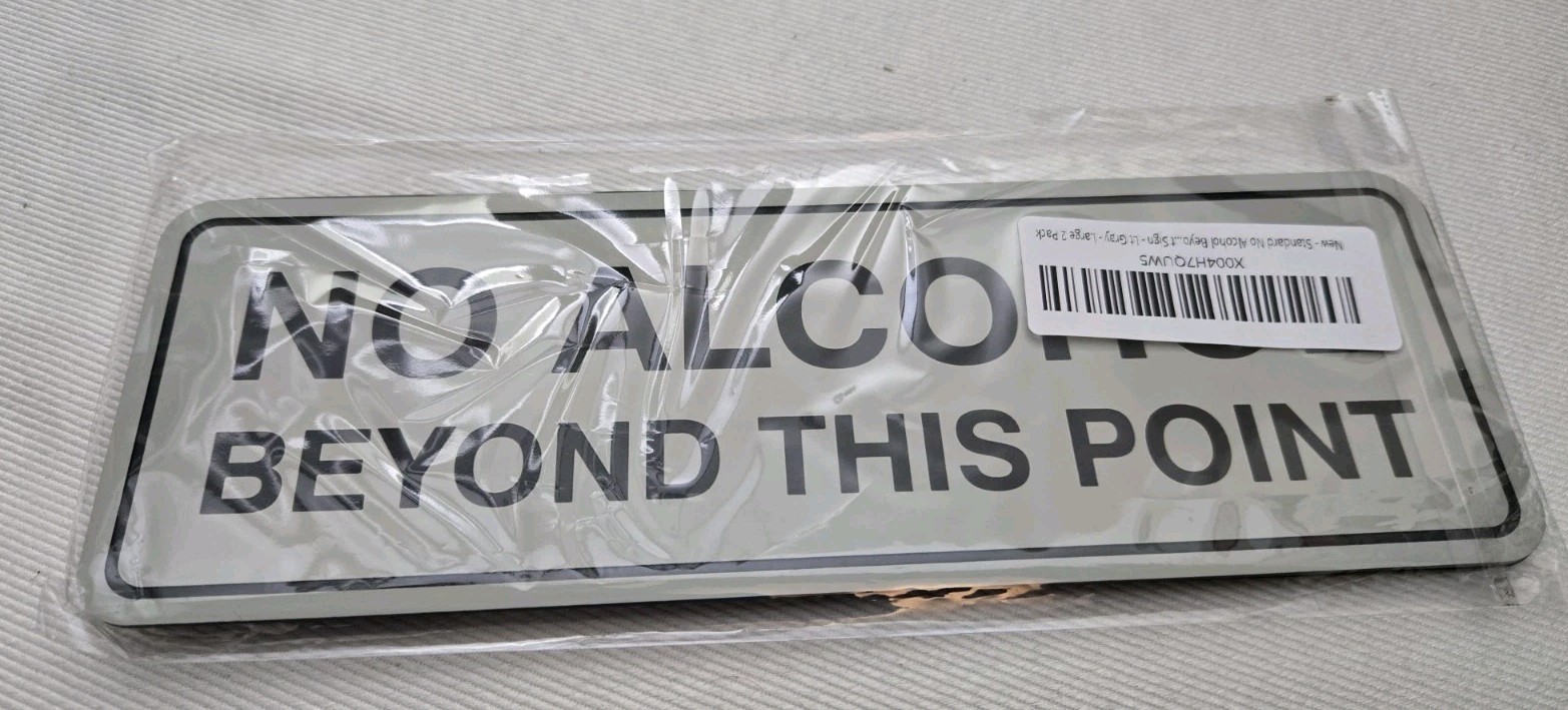 Signs ByLITA 2-Pack No Alcohol Beyond This Point Gray 9x3in Venue NEW