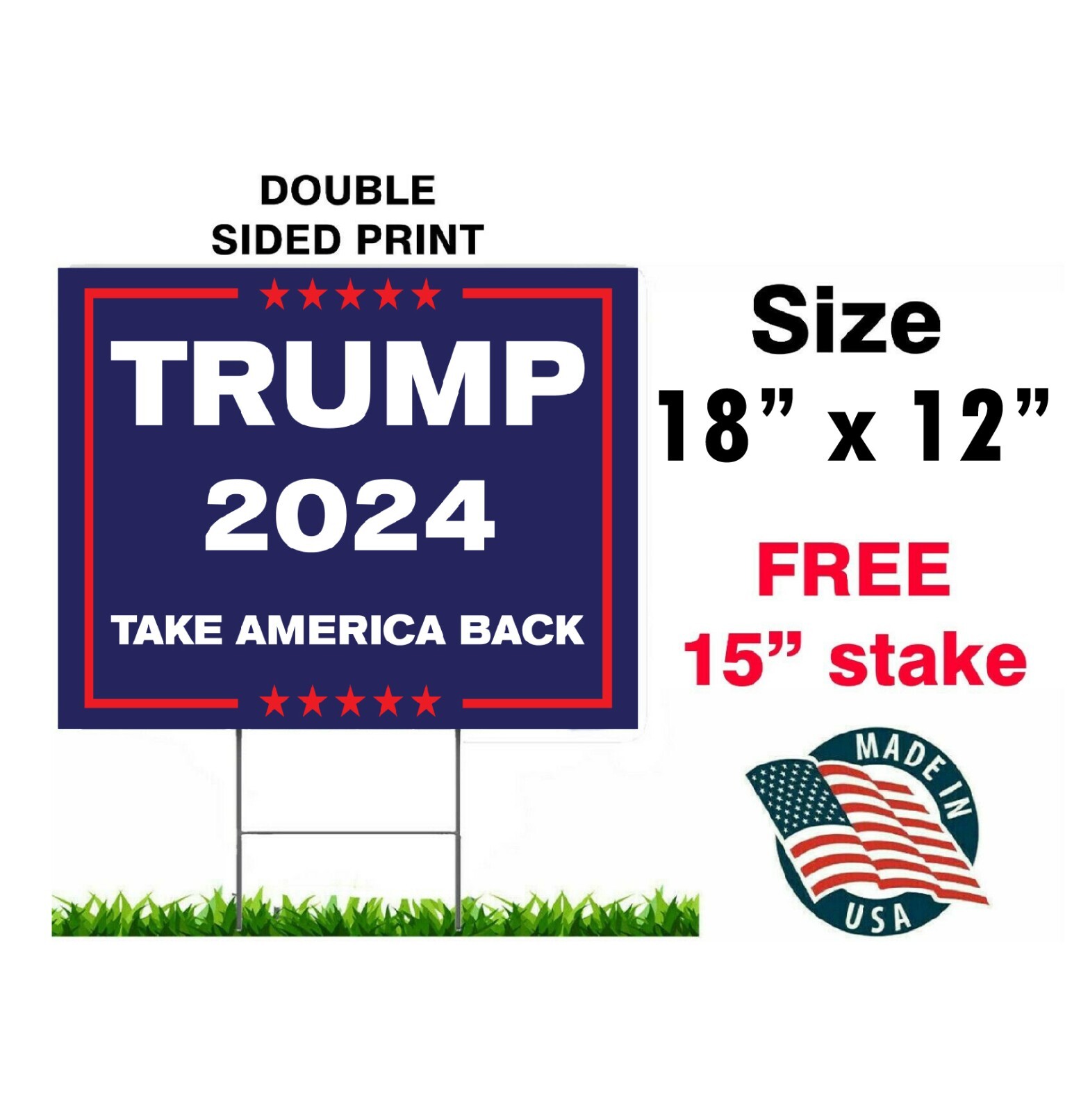 TRUMP 2024 Take AMERICA Back 12″x18″ YARD SIGN WITH STAKE PENCE WHOLESALE USA