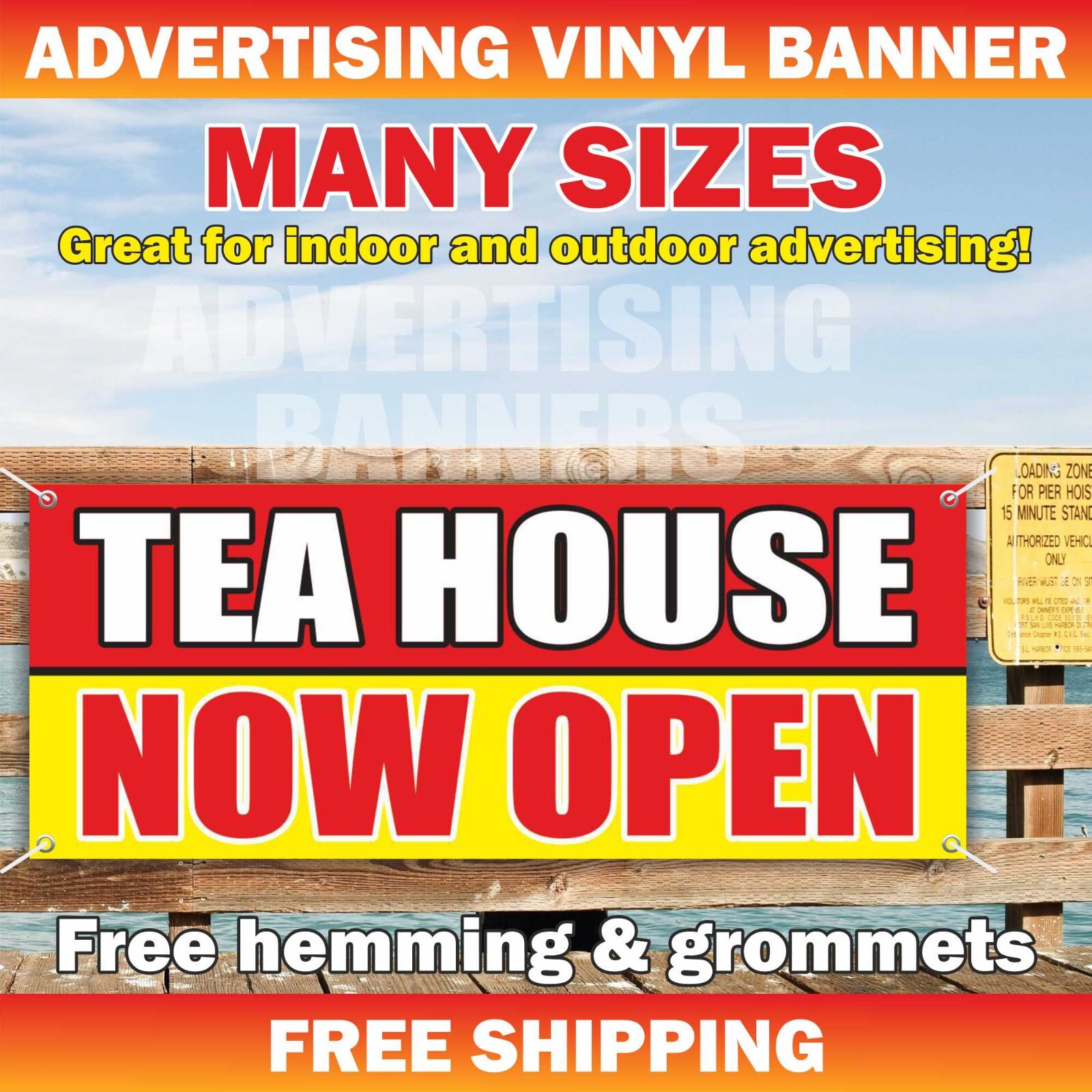 TEA HOUSE NOW OPEN Advertising Banner Vinyl Mesh Sign tea party tasting ceremony