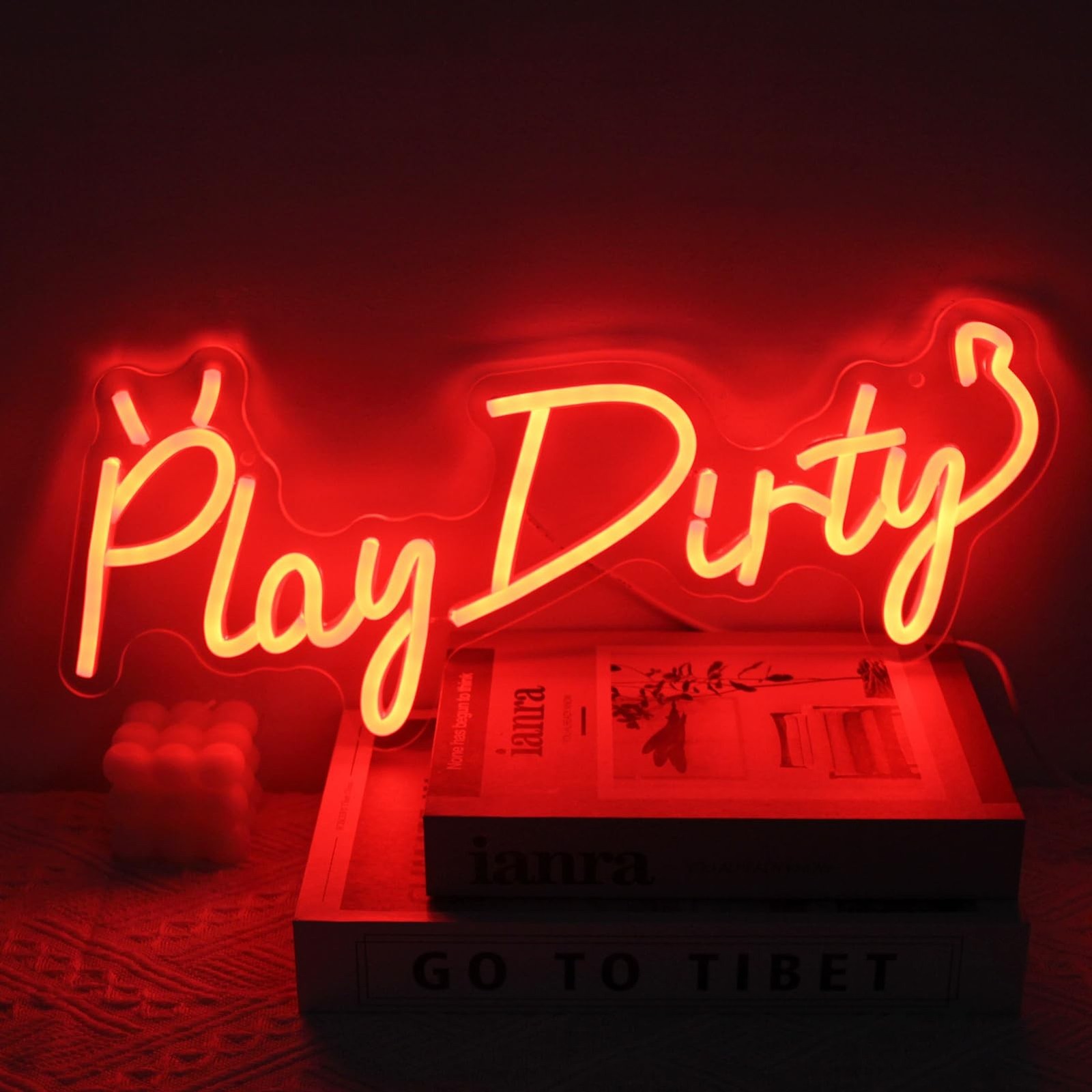 Play Dirty Neon Sign Red Letter LED Neon Lights Signs Devil Neon Signs for Wa…