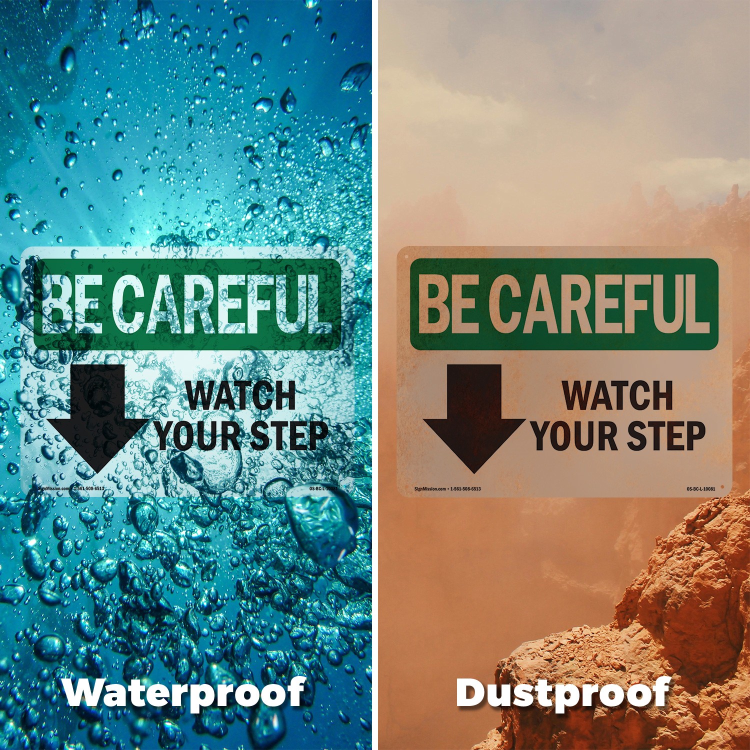 Watch Your Step [Down Arrow] With Symbol OSHA Be Careful Sign, Decal 5/10 Pack