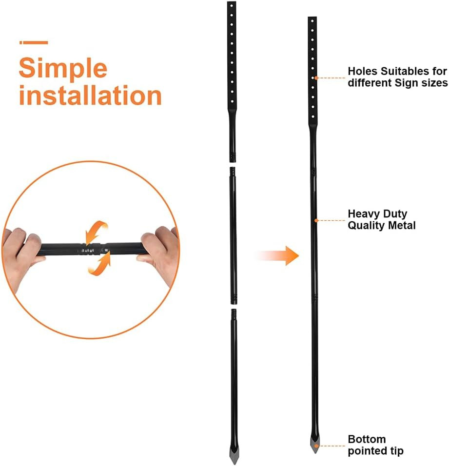 2 Pack Heavy Duty Metal Thick Stake for Yard Signs, 51 Inches Long Metal Posts w