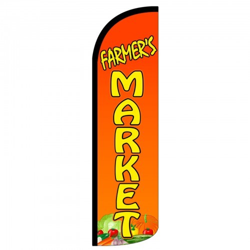 Farmers Market Swooper Flag Only Windless 3′ Wide Sign Banner Orange Yellow