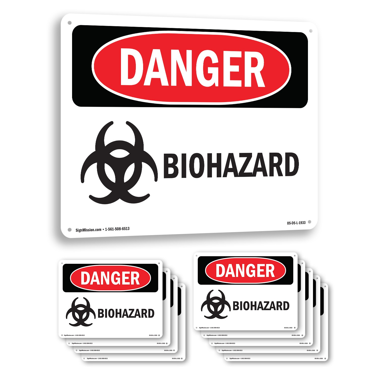 Biohazard OSHA Danger Sign Metal, Plastic, Or Decal – 5 or 10 Pack