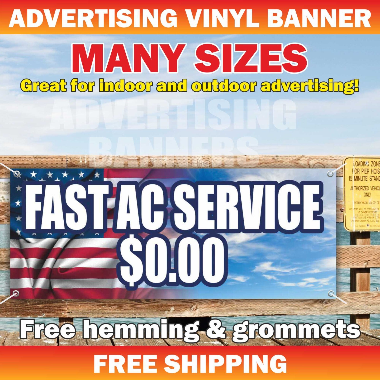 FAST AC SERVICE Advertising Banner Vinyl Sign Auto Repair Shop Recharge Fix