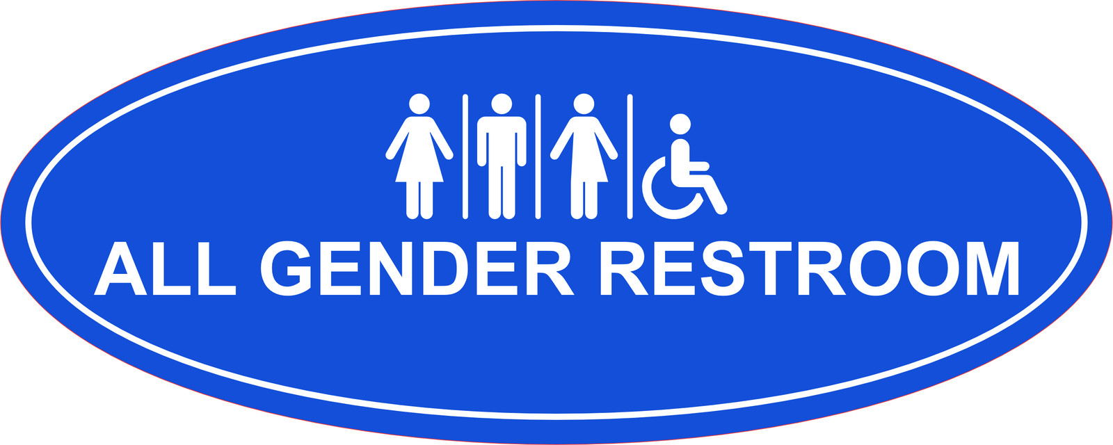 Oval Plus All Gender Restroom Wall or Door Sign Easy Installation