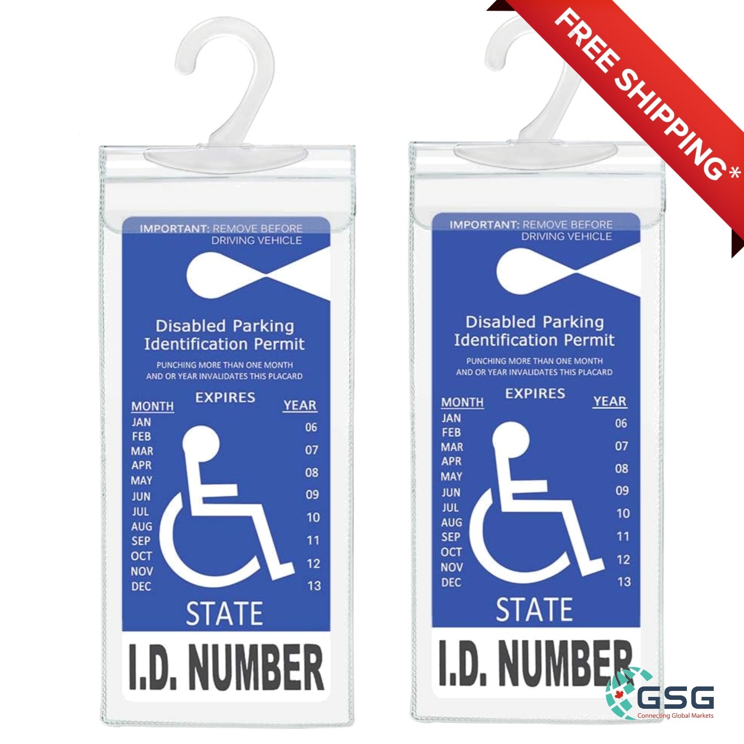 ULTRA TRANSPARENT HANDICAP PARKING PLACARD HOLDER WITH LARGE HANGER SET OF 2