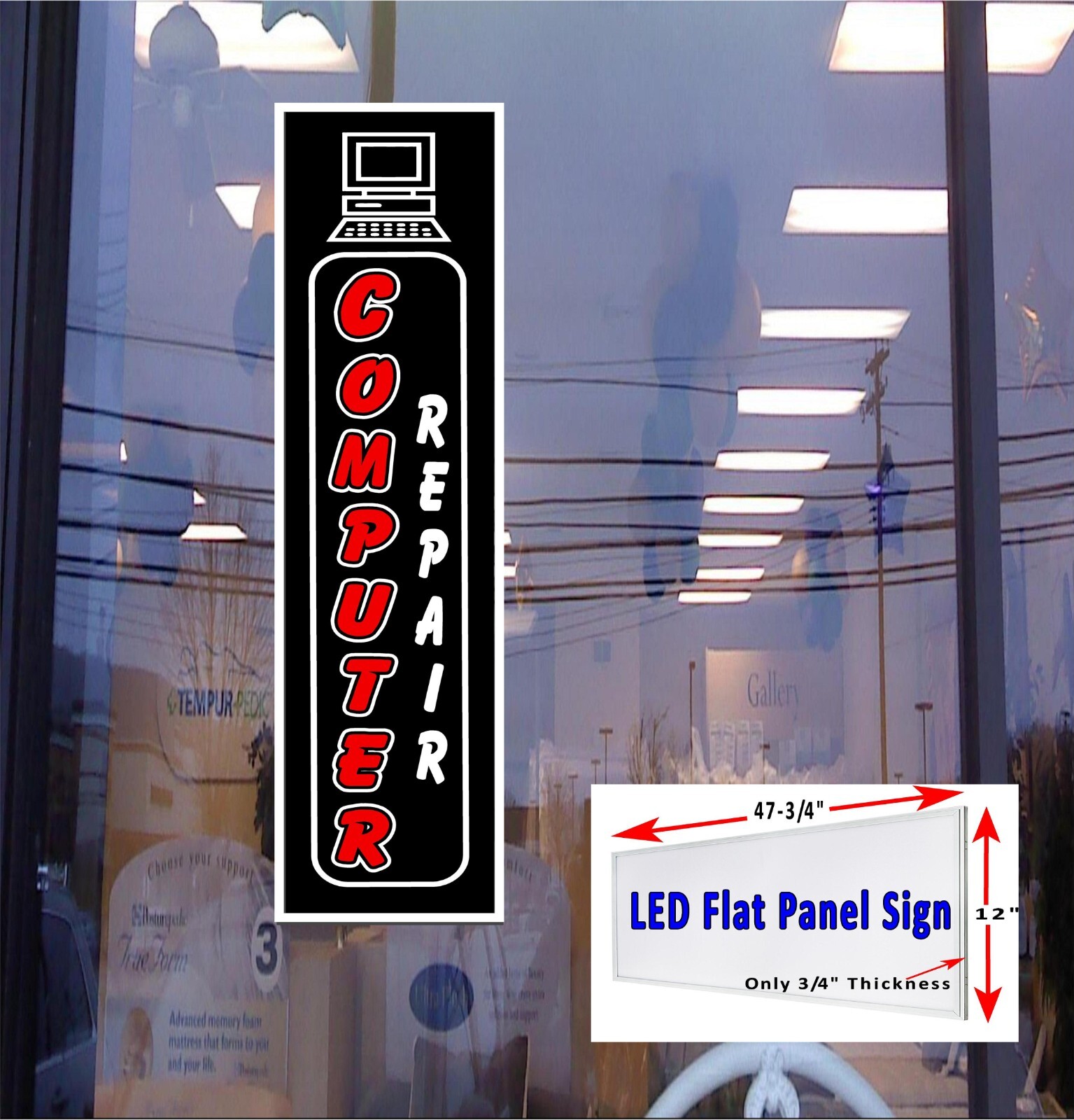 COMPUTER REPAIR Led light box window sign 48″x12″