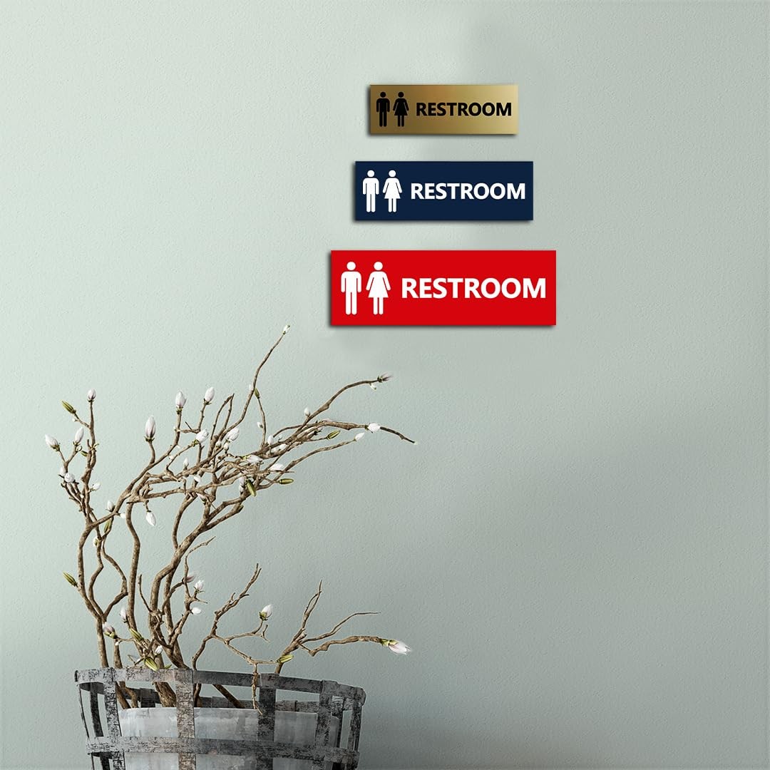 Brushed Gold Large Basic Unisex Restroom Sign Easy Installation 1 PCS Set