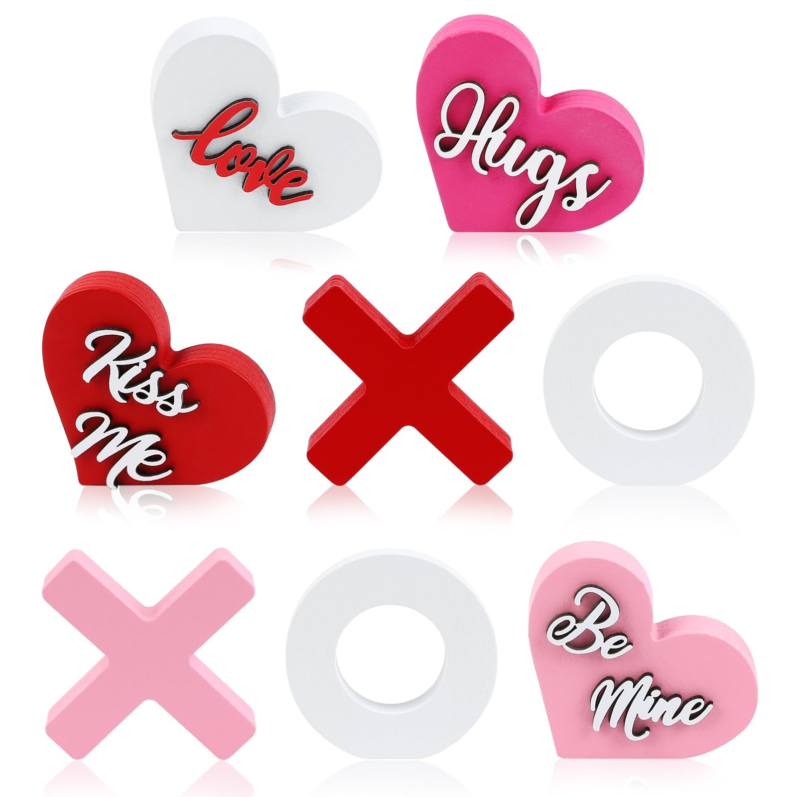 8Pcs Valentine’s Day Wooden Heart XOXO Table Signs Valentines Tiered Tray Dec…