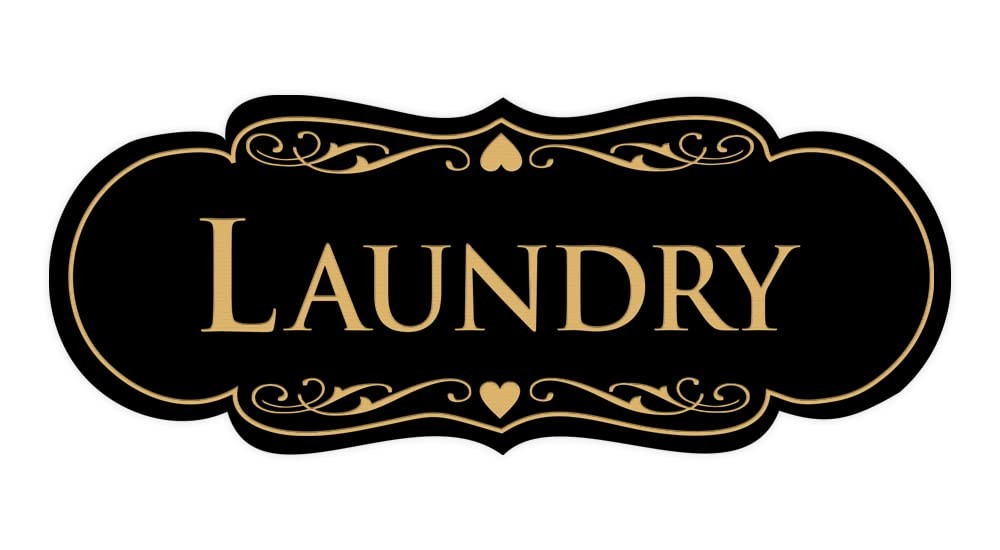 Designer Laundry Sign Black Gold Medium 2.75×7 Inch Home Decor Accessory