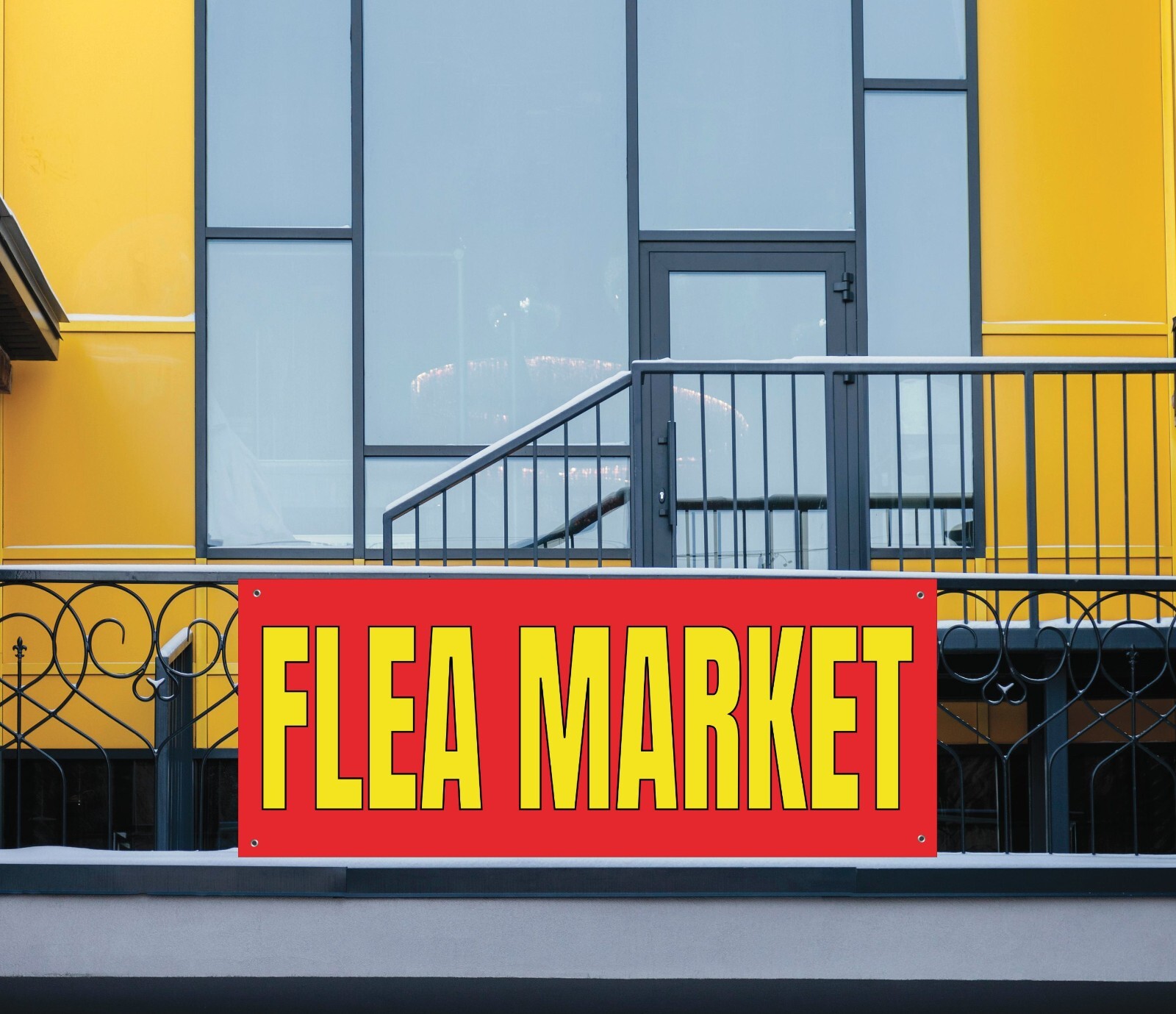Flea Market Banner 48×20 Inches, Large Red and Yellow Advertising Sign, Durable