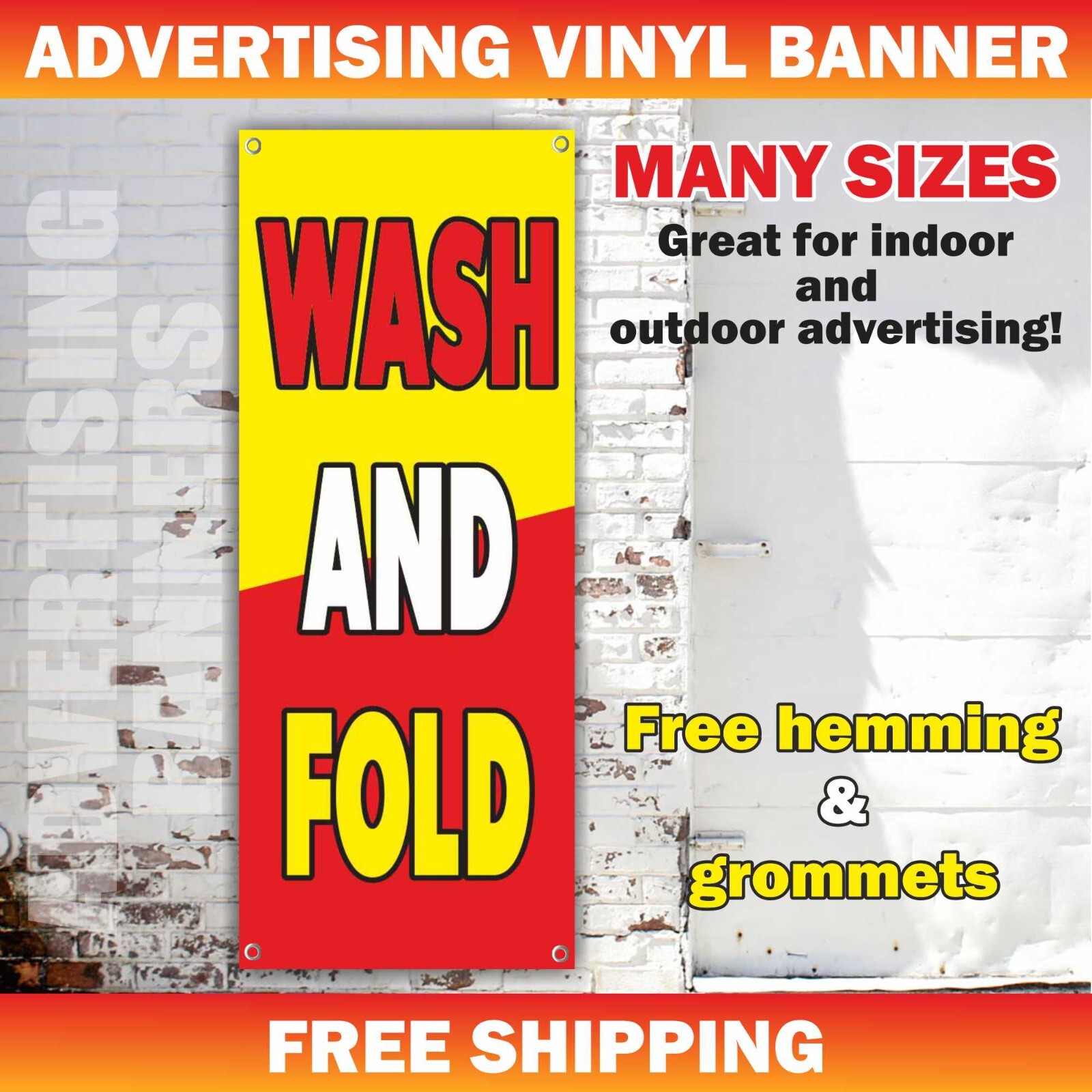WASH AND FOLD Advertising Banner Vinyl Mesh Sign Laundry Specials Washing Clean