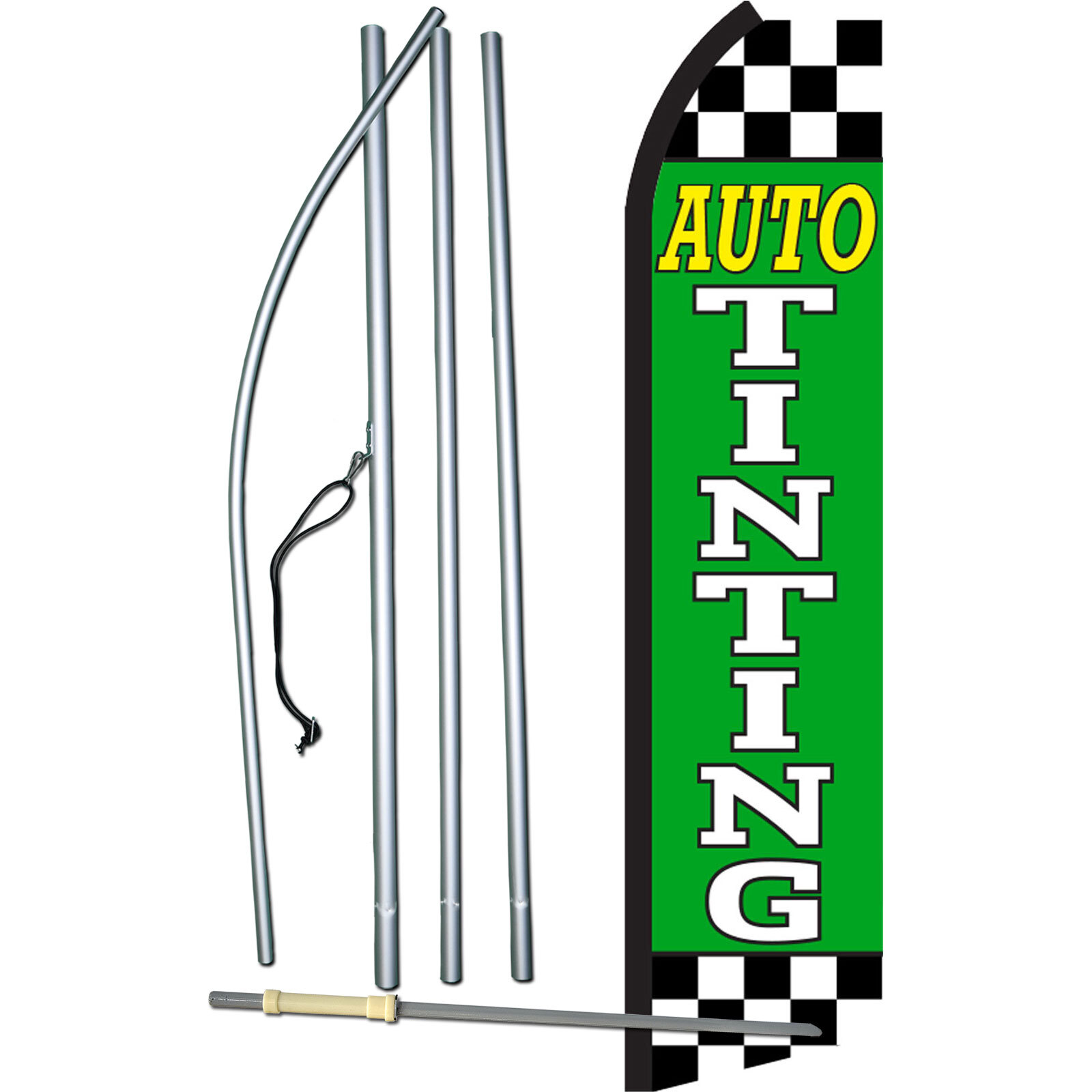 Auto Tinting Green And White Checkered Swooper Flag Kit