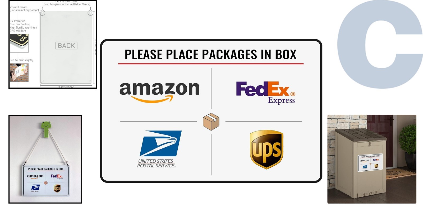 Vibrant 12×8 Outdoor ‘Please Place Packages In Box’ Sign – Rust-Free Aluminum