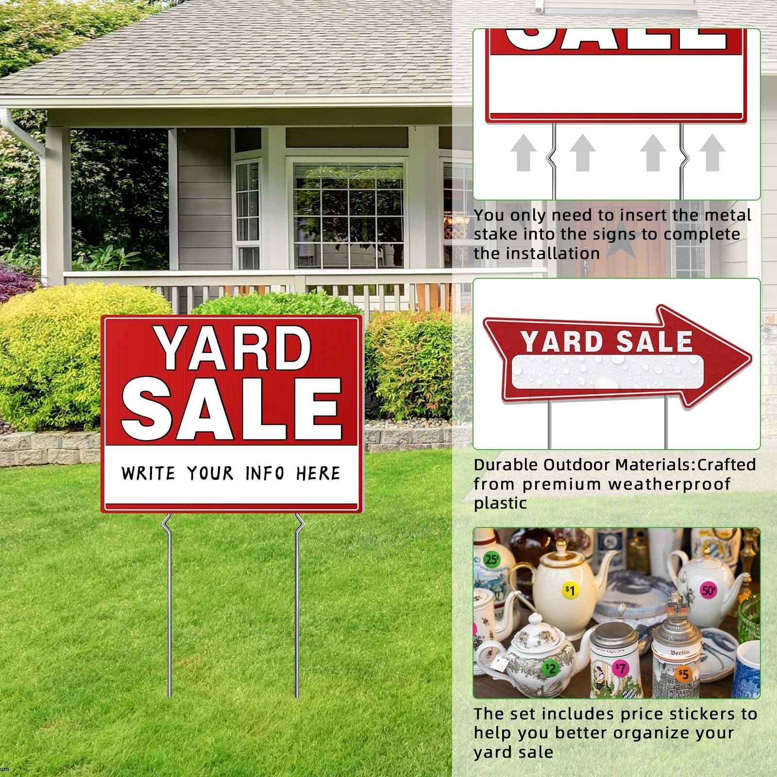 14pcs Yard Sale Signs 17″x13″ Double-Sided with Metal Stakes, Pricing & Directio