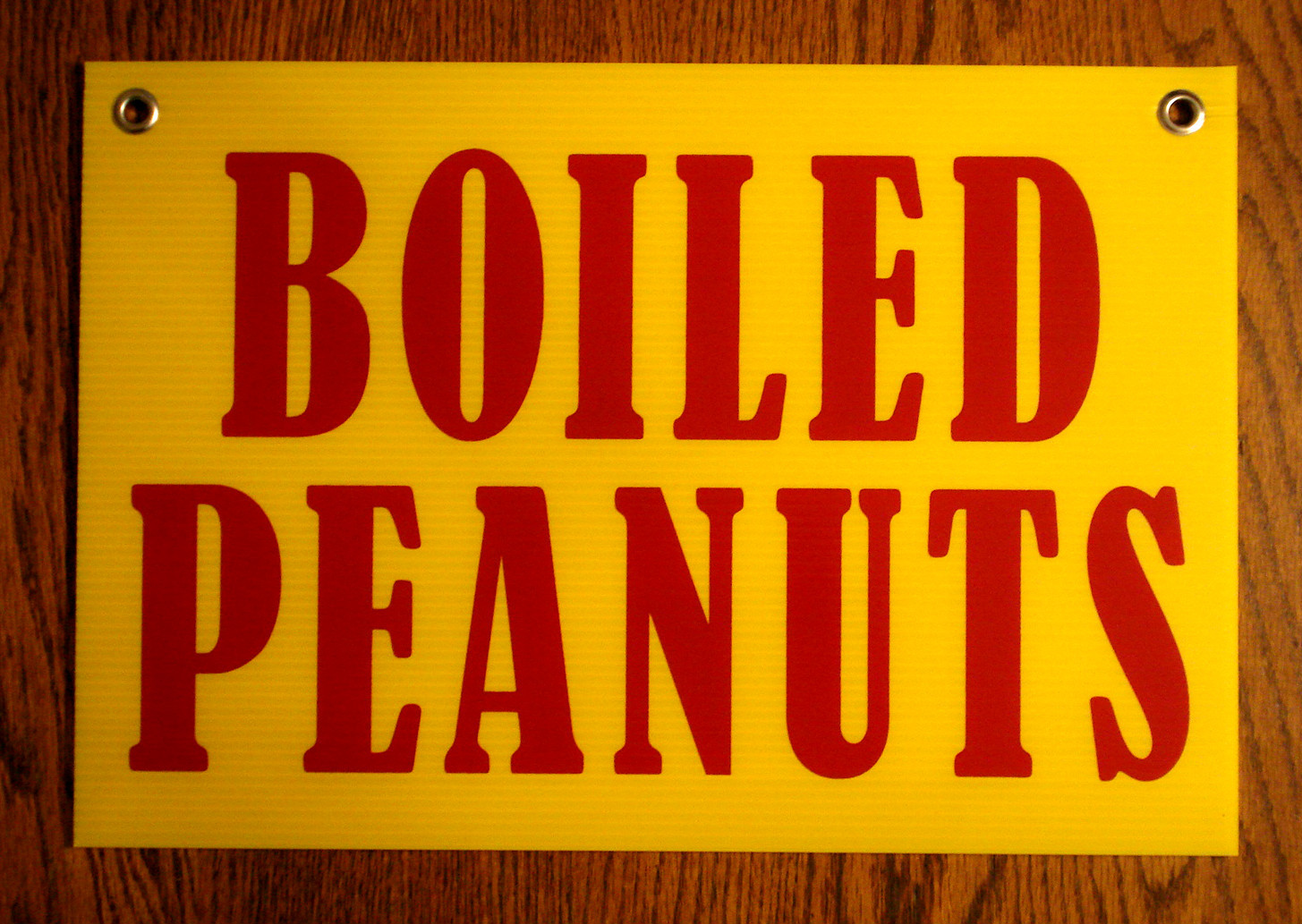 BOILED PEANUTS Coroplast SIGN with Grommets 12×18 yellow