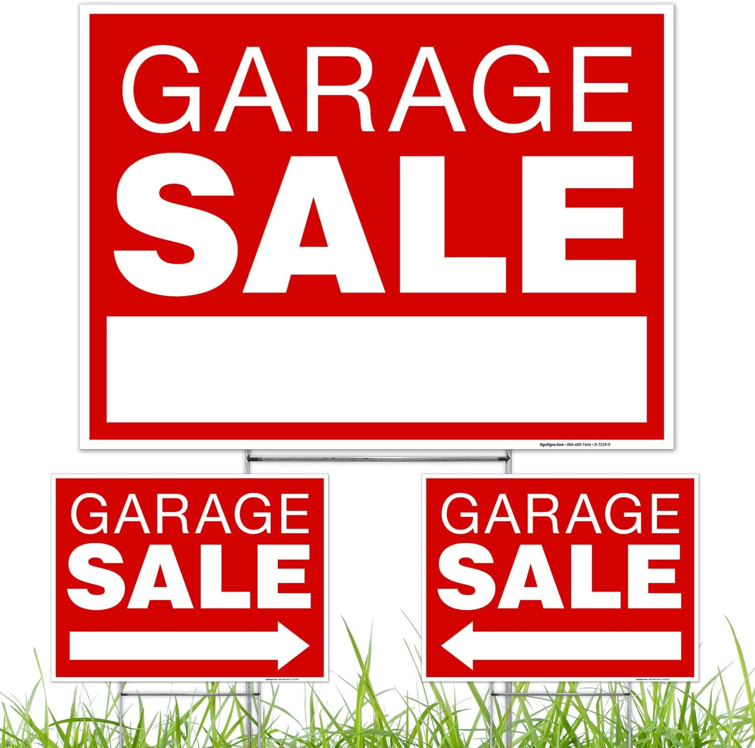 Garage Sale with Right and Left Arrows Sign, (3 Pack) Double Sided 12X18 Inches,