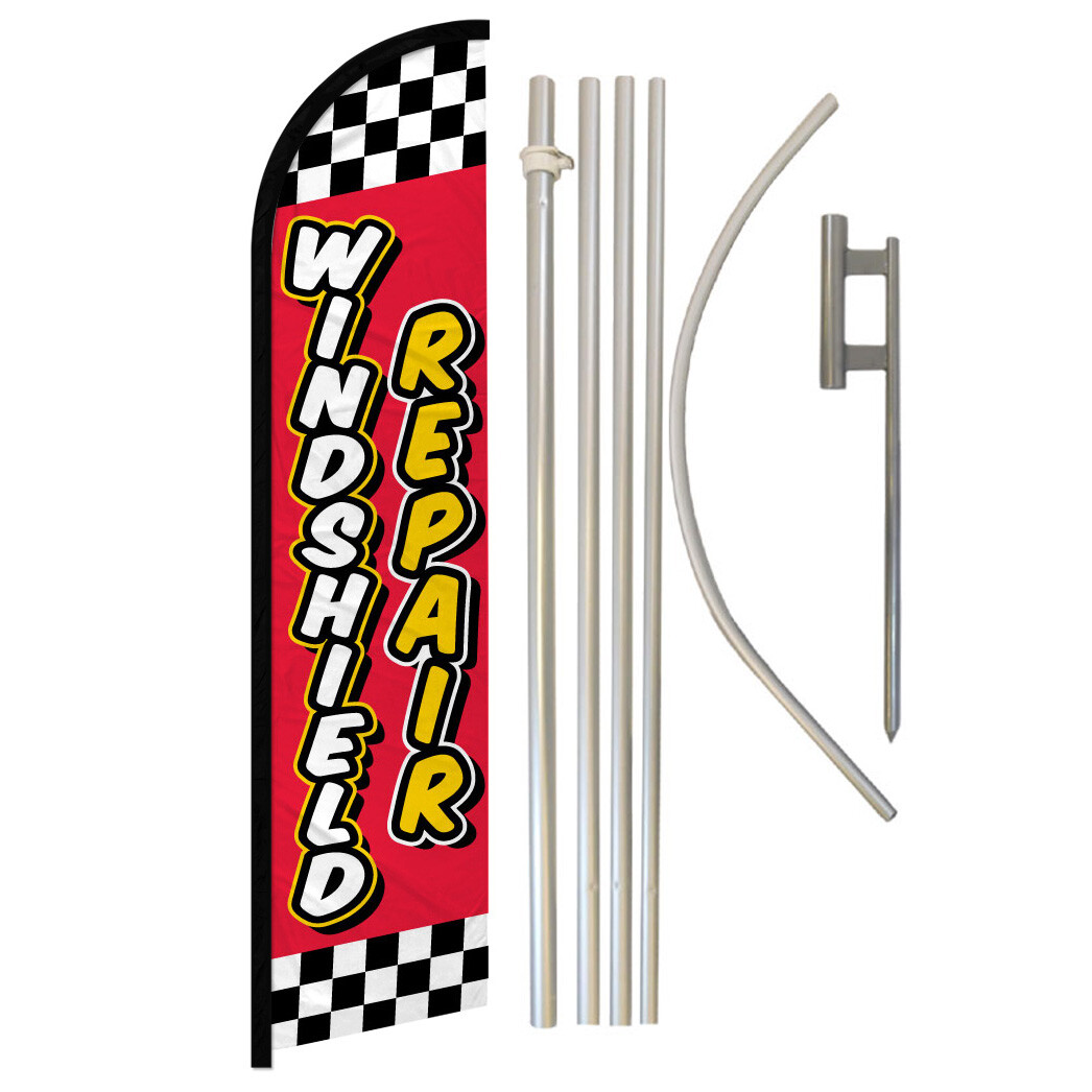 Windshield Repair Full Curve Windless Swooper Flag Pole Kit Auto Glass RD