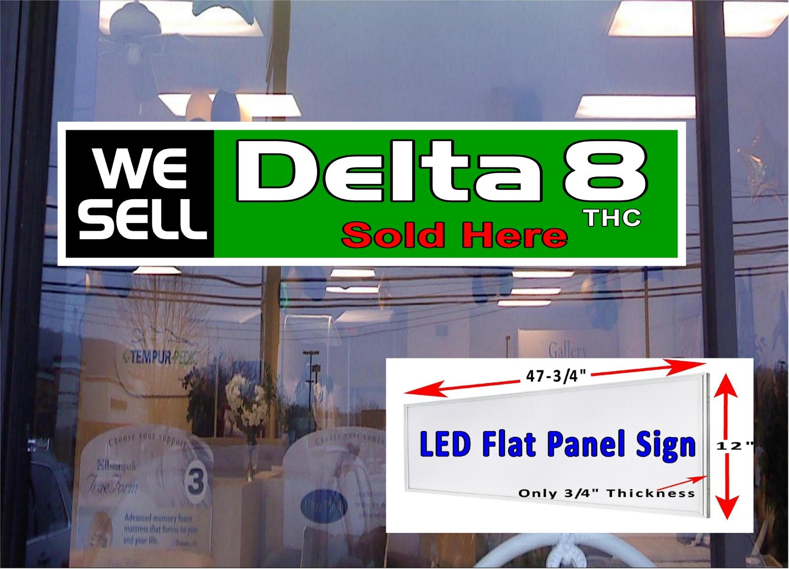 We Sell Delta 8 Sold Here LED light box window sign 48″ x 12″