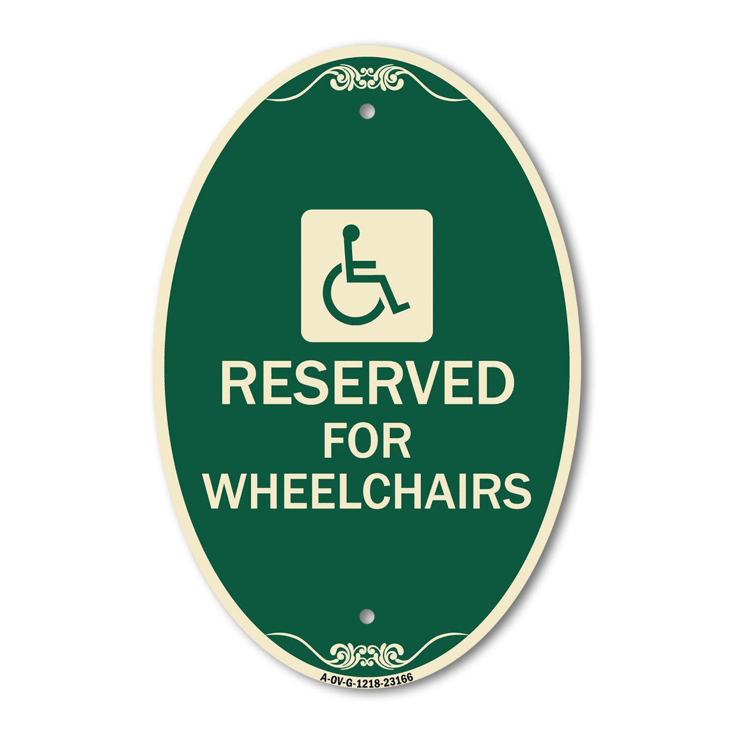 Reserved for Wheelchairs with Graphic 12″ x 18″ Green & Tan Aluminum Oval Sign
