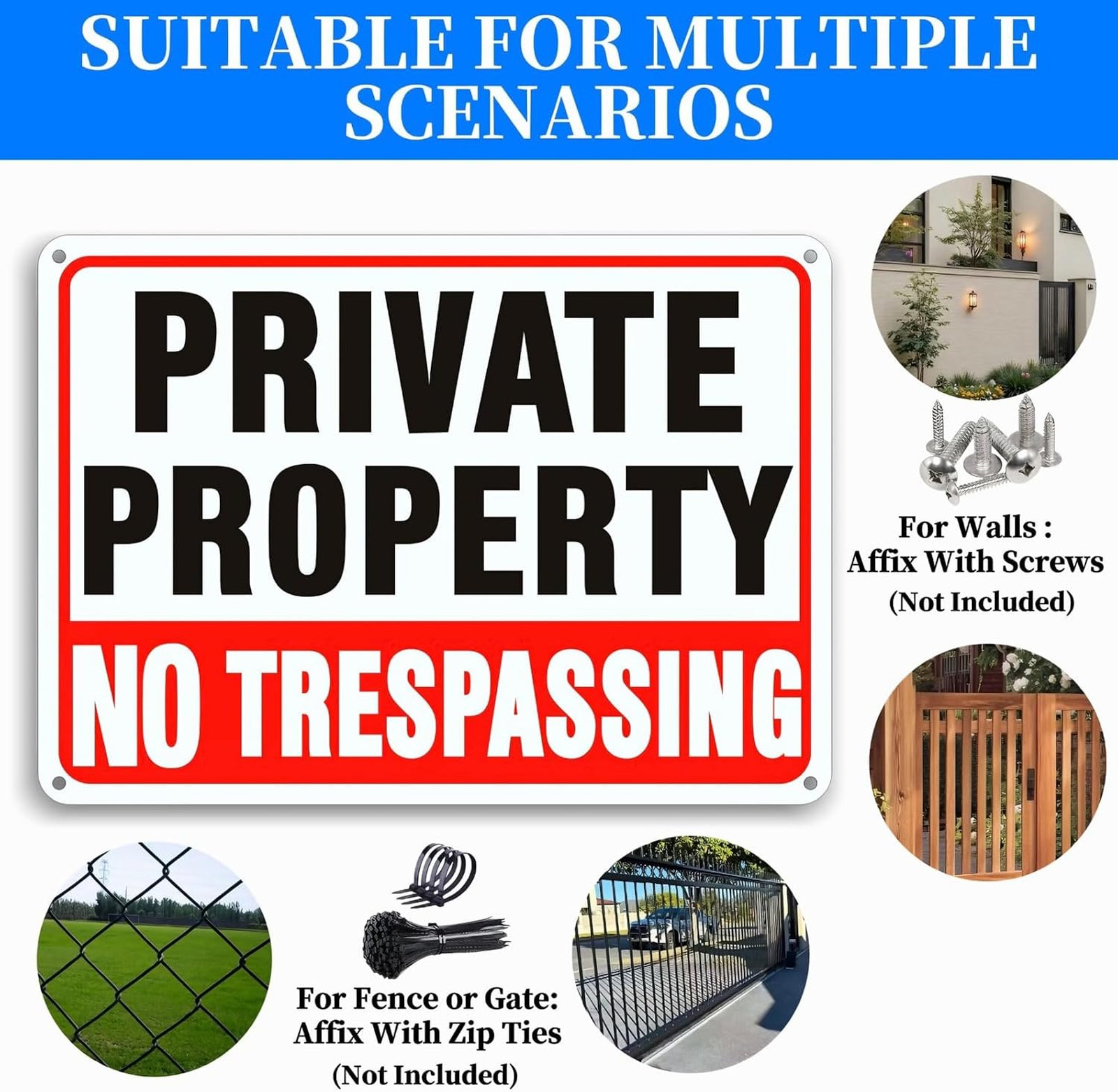 No Trespassing Signs Aluminum 10×7 Inch Reflective Metal Signs for Private