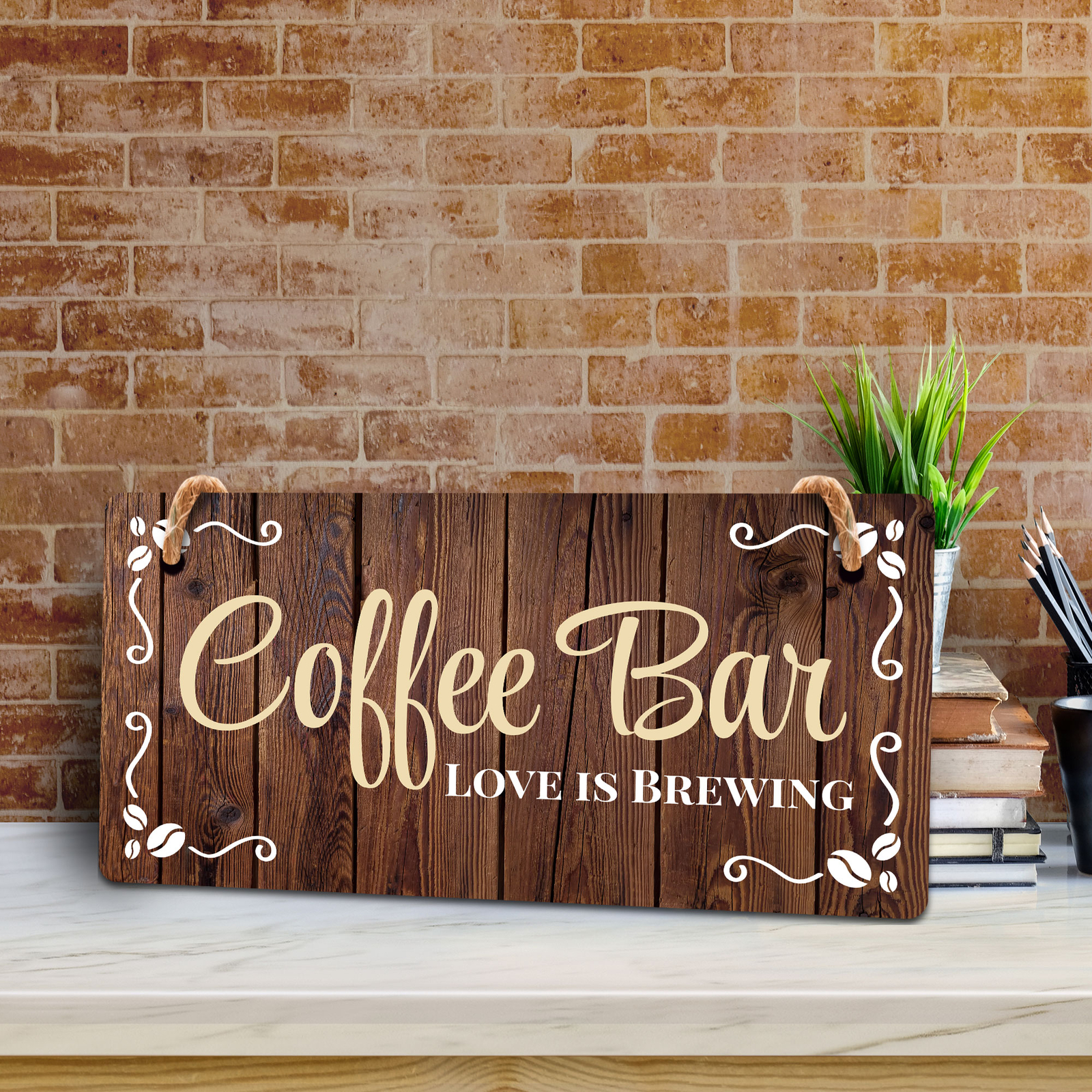 Coffee Bar Love is Brewing 5×10 Hanging Wall or Door Sign