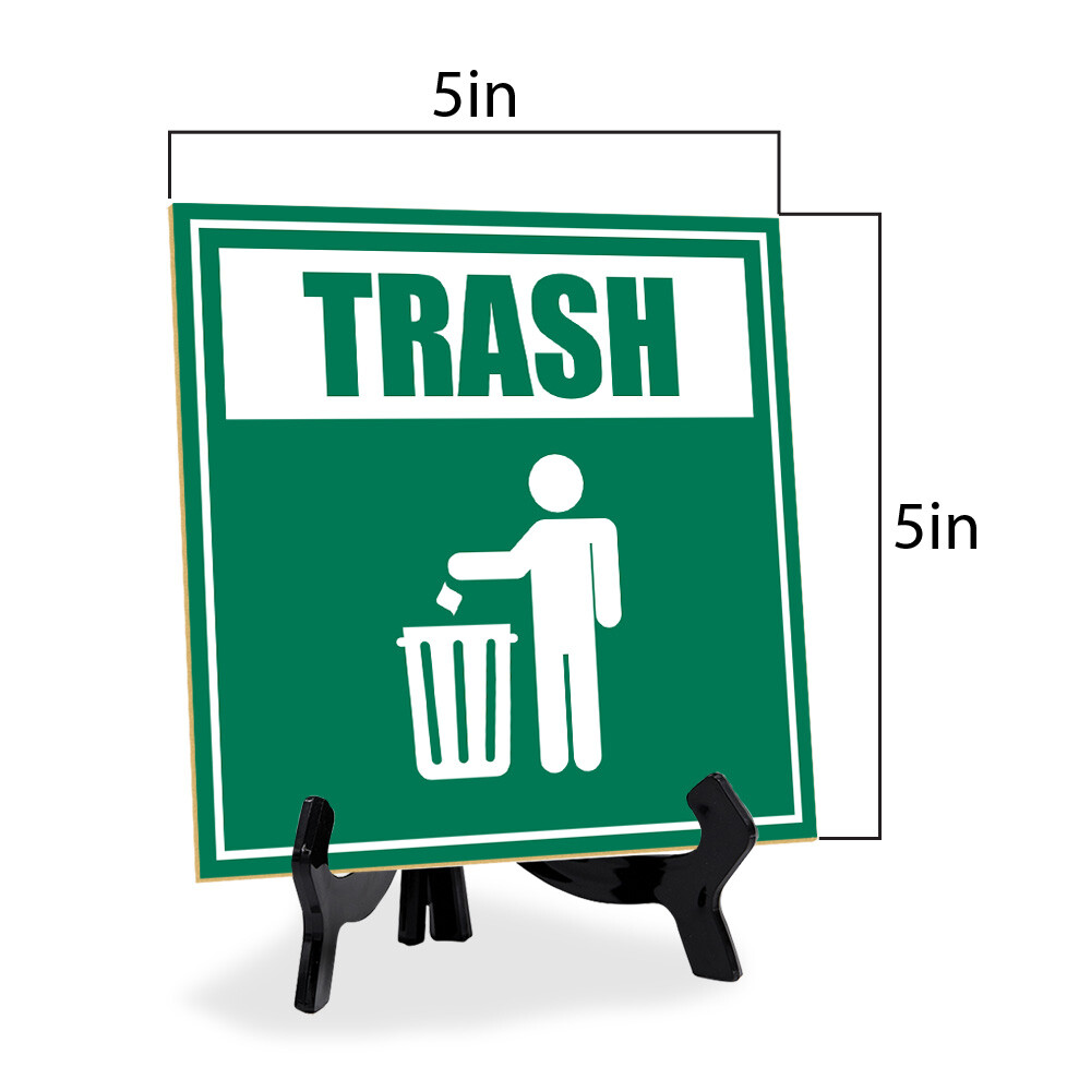Trash 5″x 5″ Square Table Sign With Acrylic Easel | Home & Office Decor