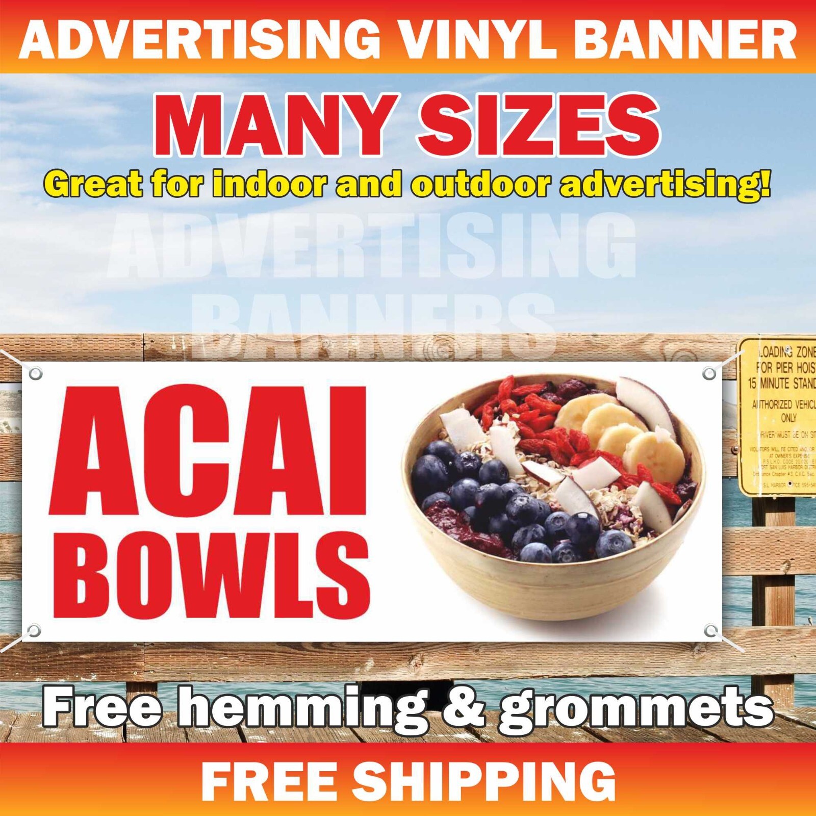 ACAI BOWLS Advertising Banner Vinyl Mesh Sign Breakfast Healthy Food Truck
