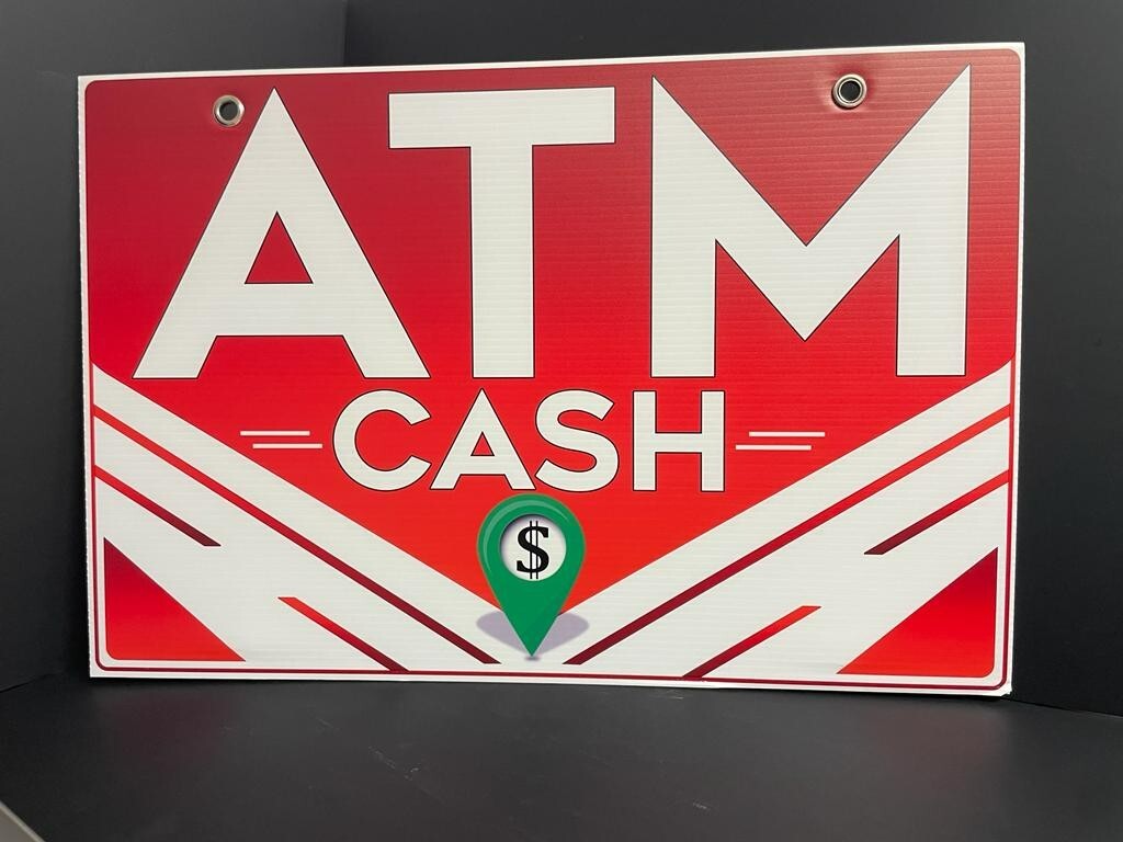 5 Pack Double-Sided Coroplast ATM Sign, 16×24 Inches, with Metal Grommets