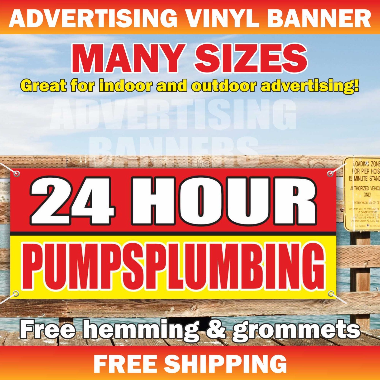 24 HOUR PUMPS PLUMBING Advertising Banner Vinyl Mesh Sign AUTOMOTIVE PLUMBING