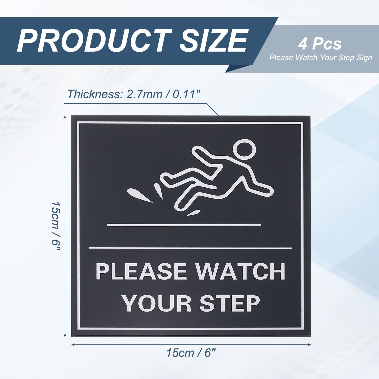 6″ x 6″ Please Watch Your Step Sign, 4 Pcs Warning Sign, Black with White Text