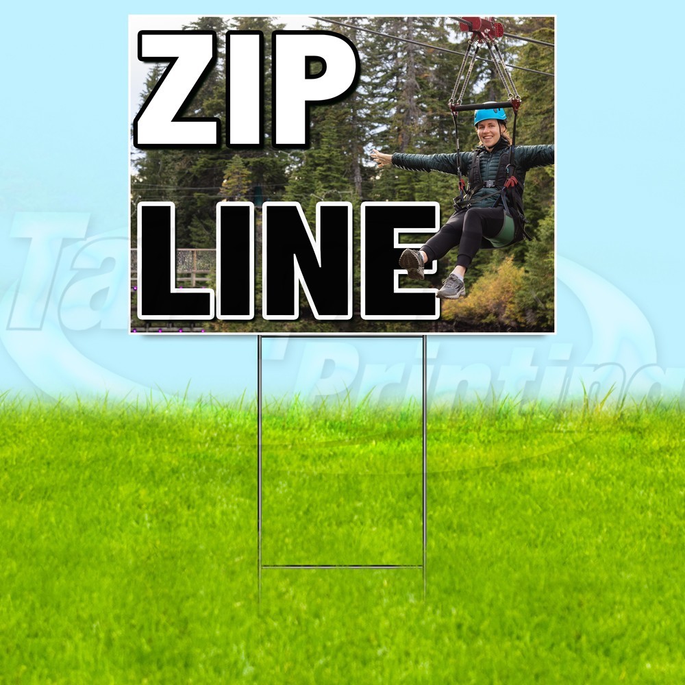 ZIP LINE 18×24 Yard Sign Family Fun Plastic Corrugated WITH STAKE USA YS07862