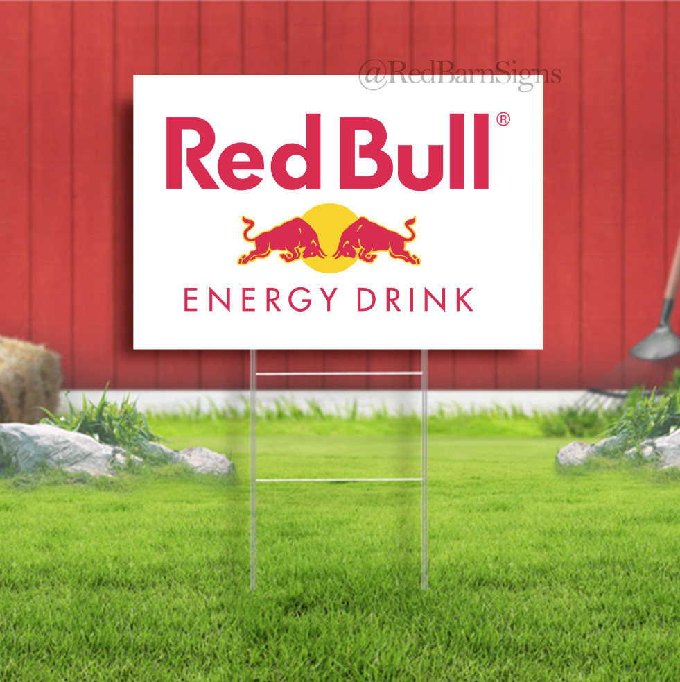 Red Bull Energy Drink Indoor Outdoor Yard Sign with metal stakes